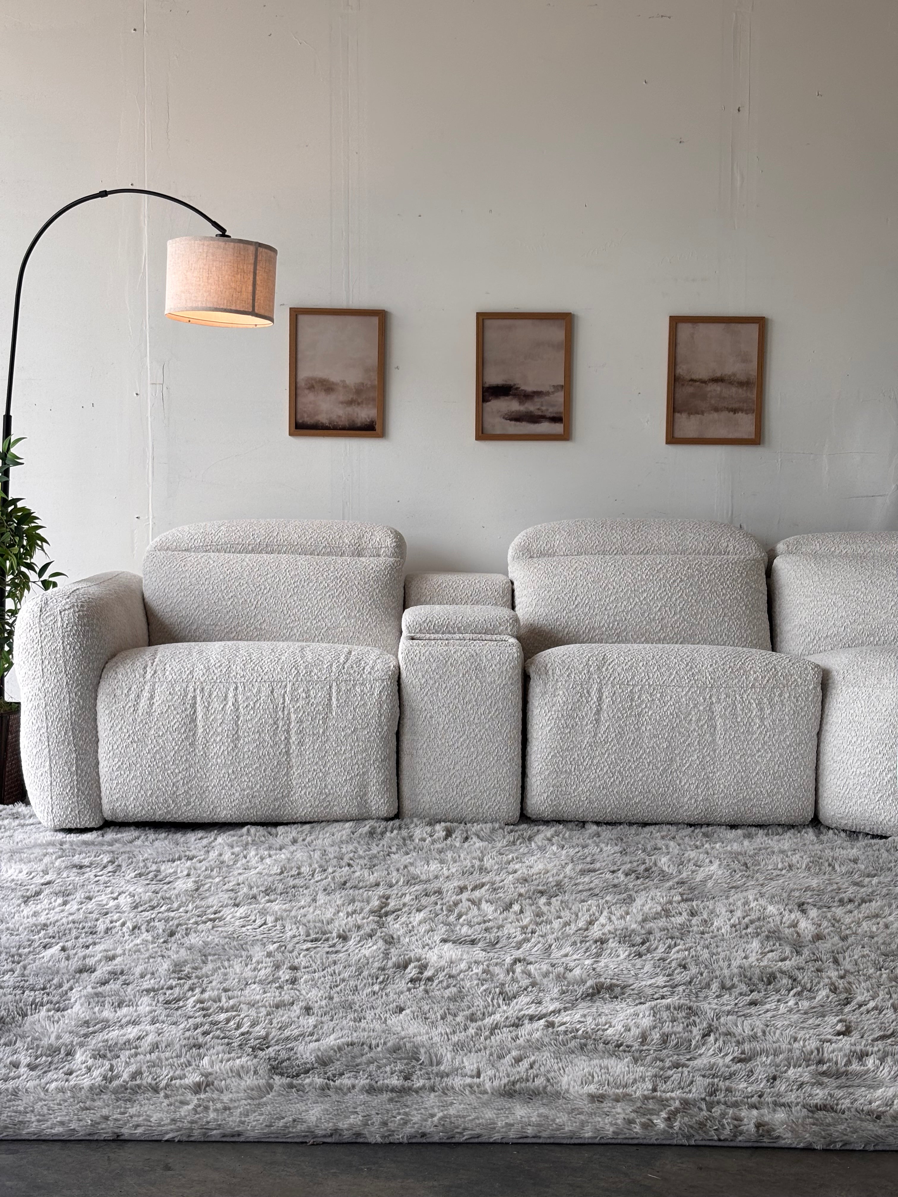 Aiden & Ivy “Monroe” Cream Bouclé Fabric Power Reclining Sectional