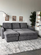 Gray Sofa Chaise with Storage and Trundle (Reversible)
