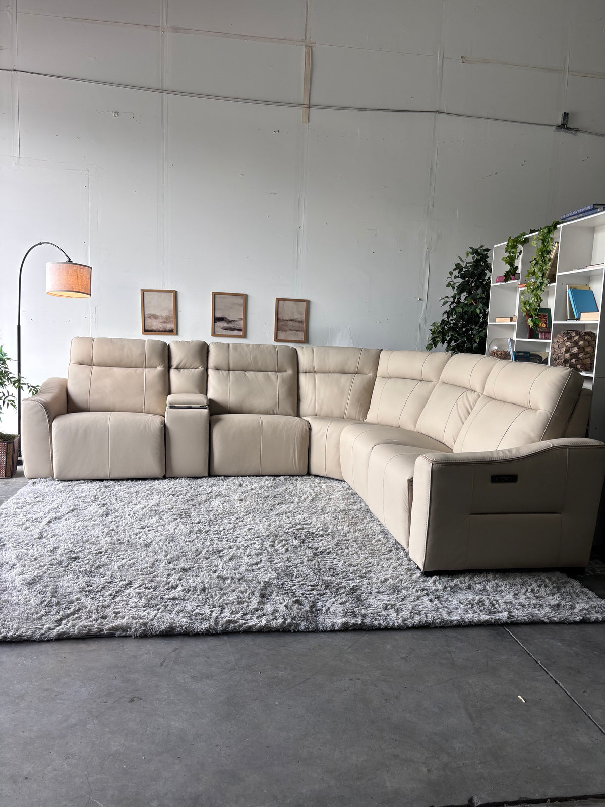 Cream Top Grain Leather Power Reclining Sectional (Gilman Creek)