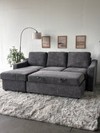 Gray Sofa Chaise with Storage and Trundle (Reversible)