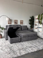 Gray Sofa Chaise with Storage and Trundle (Reversible)