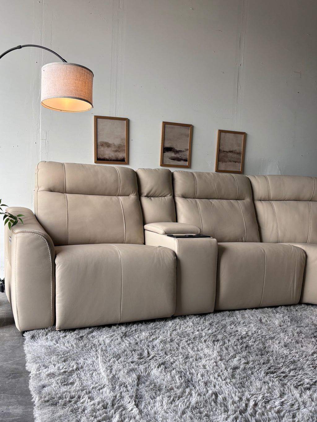 Cream Top Grain Leather Power Reclining Sectional (Gilman Creek)