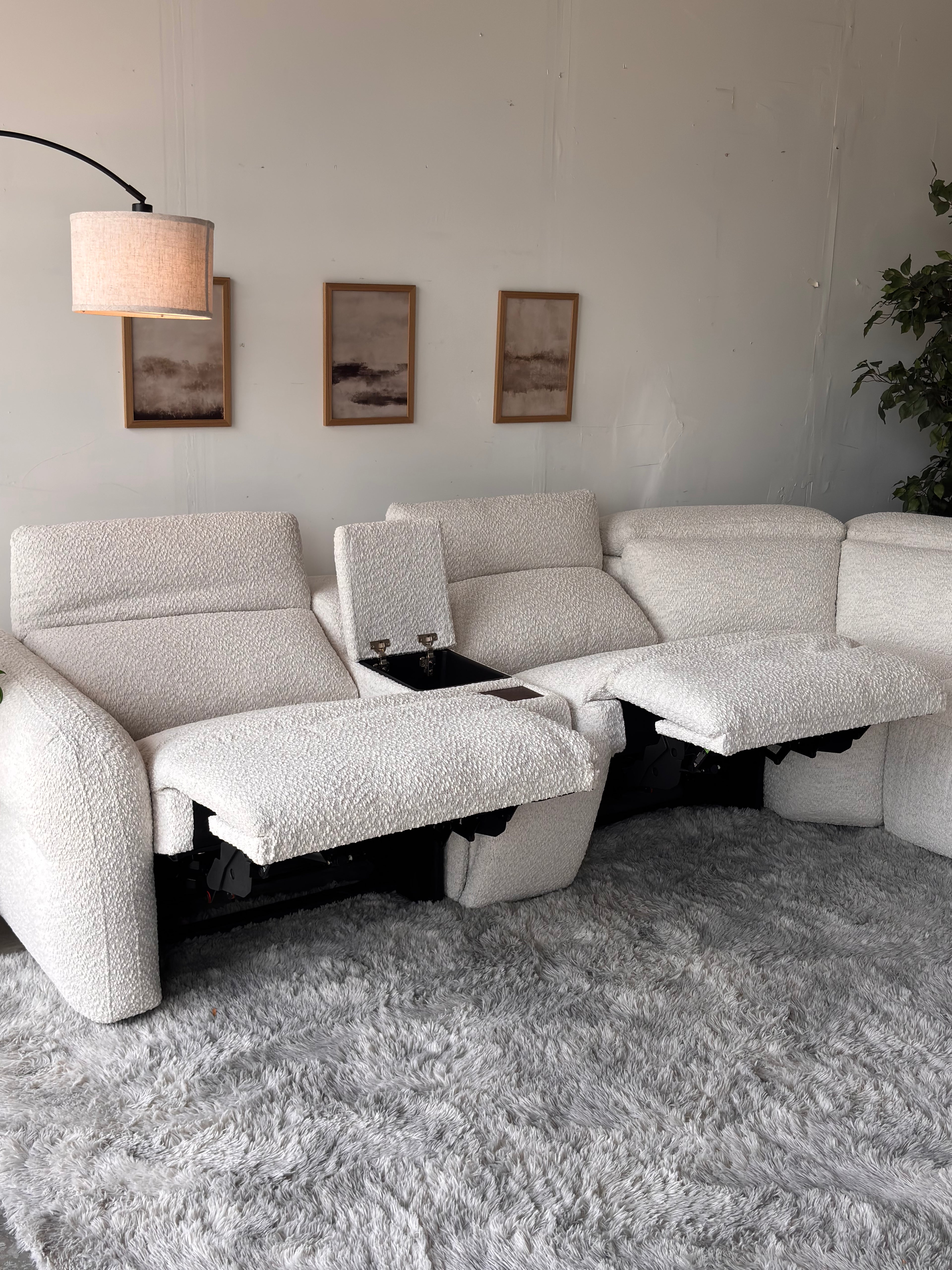 Aiden & Ivy “Monroe” Cream Bouclé Fabric Power Reclining Sectional