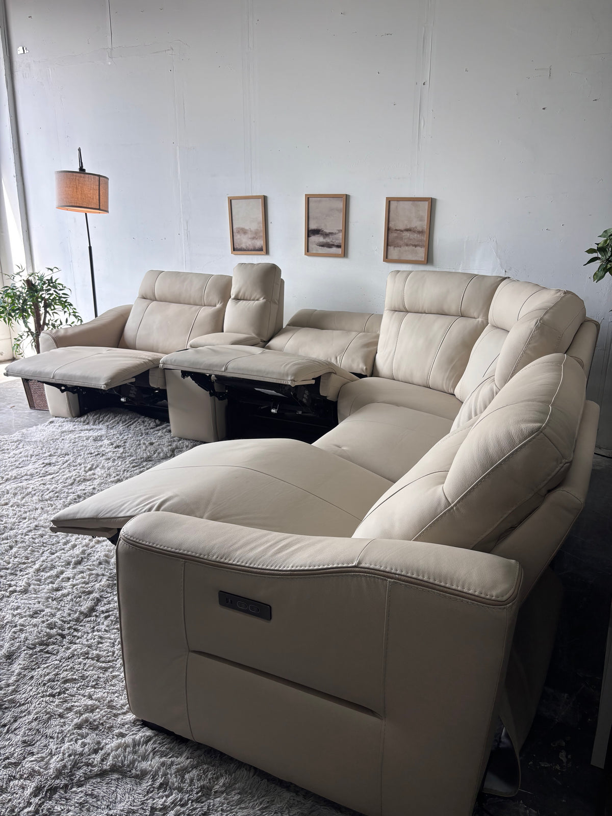 Cream Top Grain Leather Power Reclining Sectional (Gilman Creek)