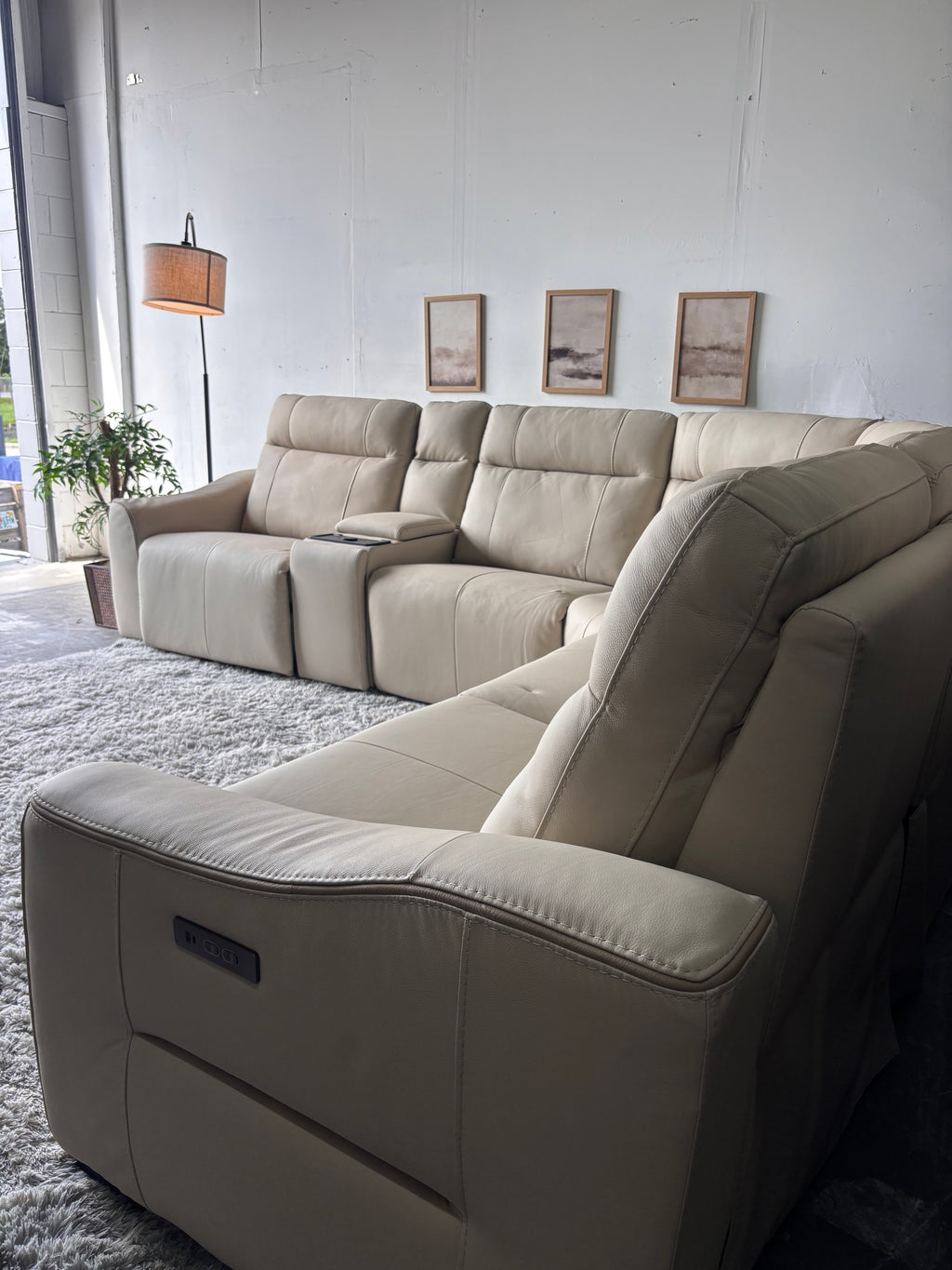Cream Top Grain Leather Power Reclining Sectional (Gilman Creek)
