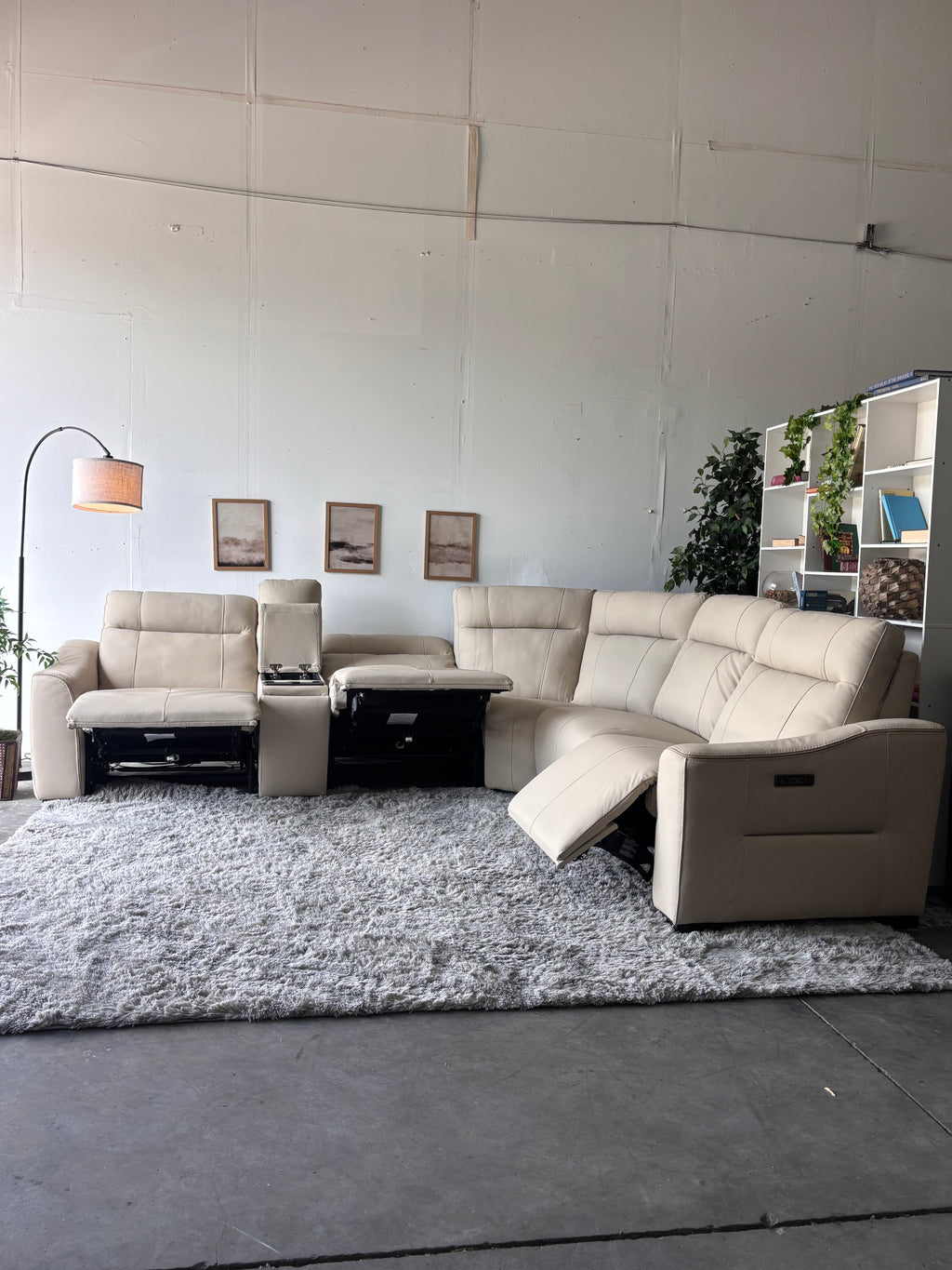 Cream Top Grain Leather Power Reclining Sectional (Gilman Creek)