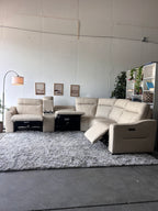 Cream Top Grain Leather Power Reclining Sectional (Gilman Creek)
