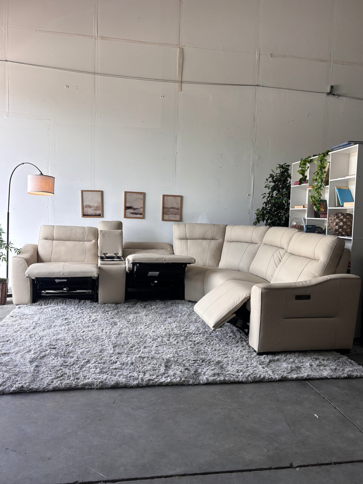 Cream Top Grain Leather Power Reclining Sectional (Gilman Creek)