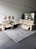 Cream Top Grain Leather Power Reclining Sectional (Gilman Creek)