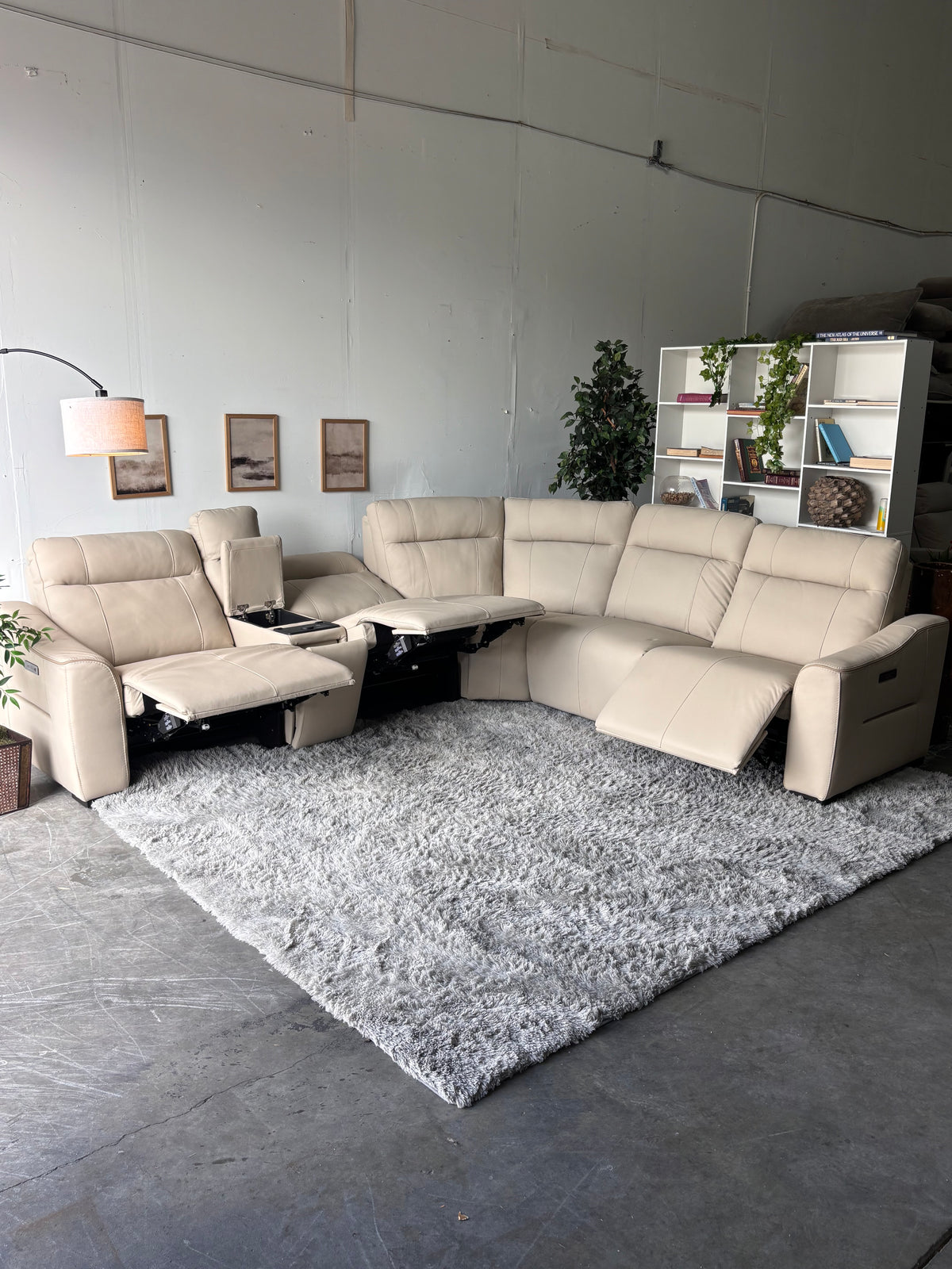 Cream Top Grain Leather Power Reclining Sectional (Gilman Creek)