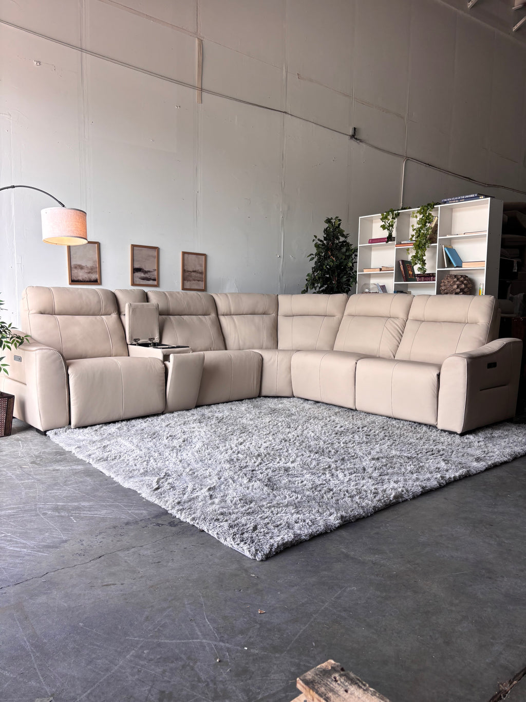 Cream Top Grain Leather Power Reclining Sectional (Gilman Creek)