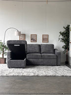 Gray Sofa Chaise with Storage and Trundle (Reversible)