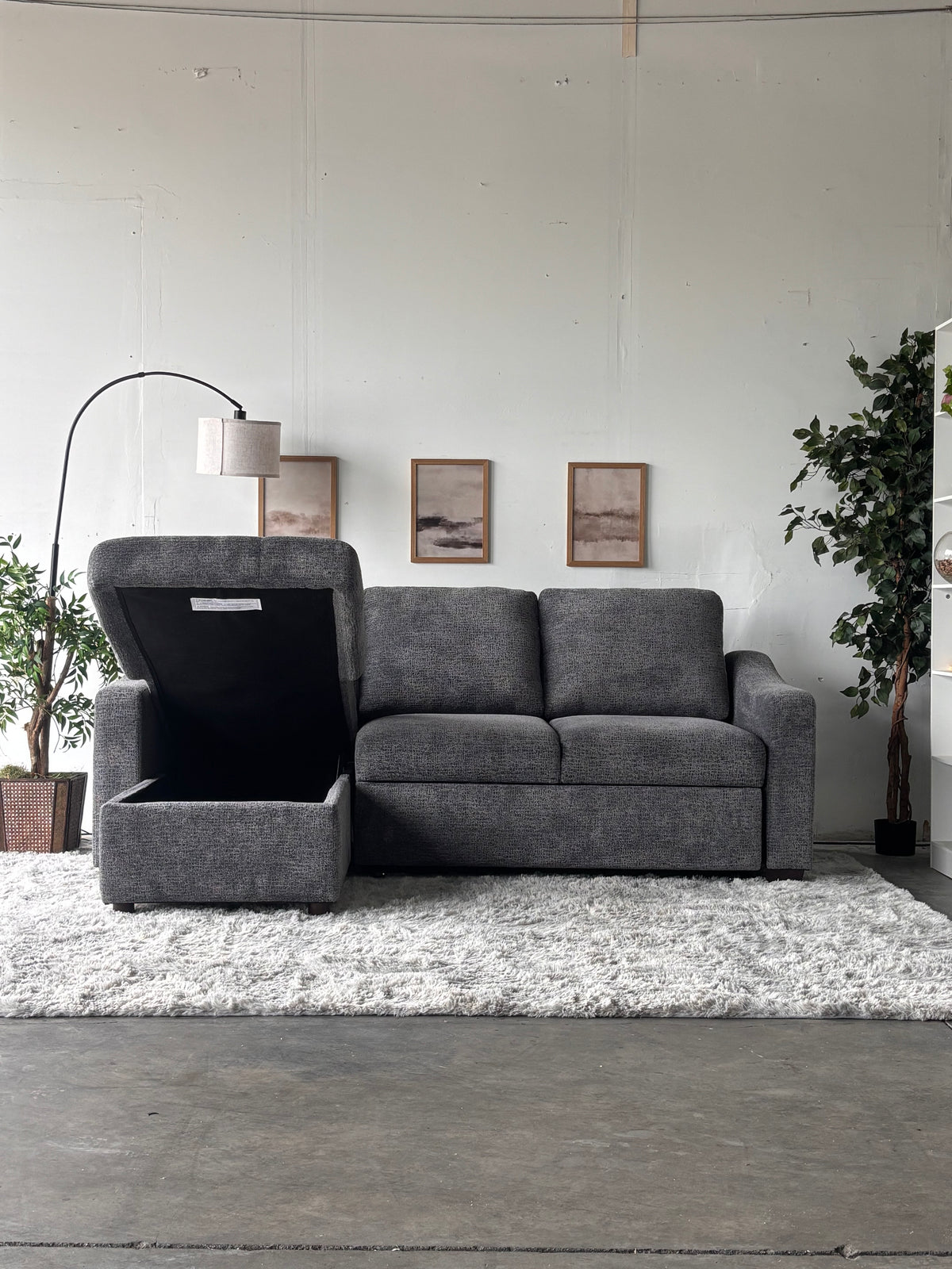 Gray Sofa Chaise with Storage and Trundle (Reversible)