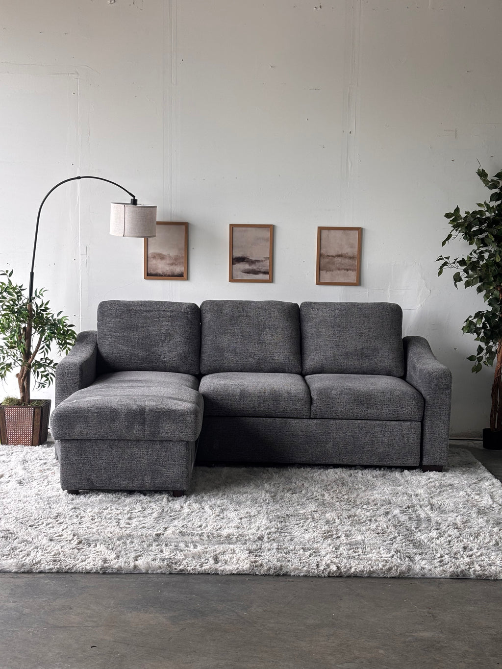 Gray Sofa Chaise with Storage and Trundle (Reversible)