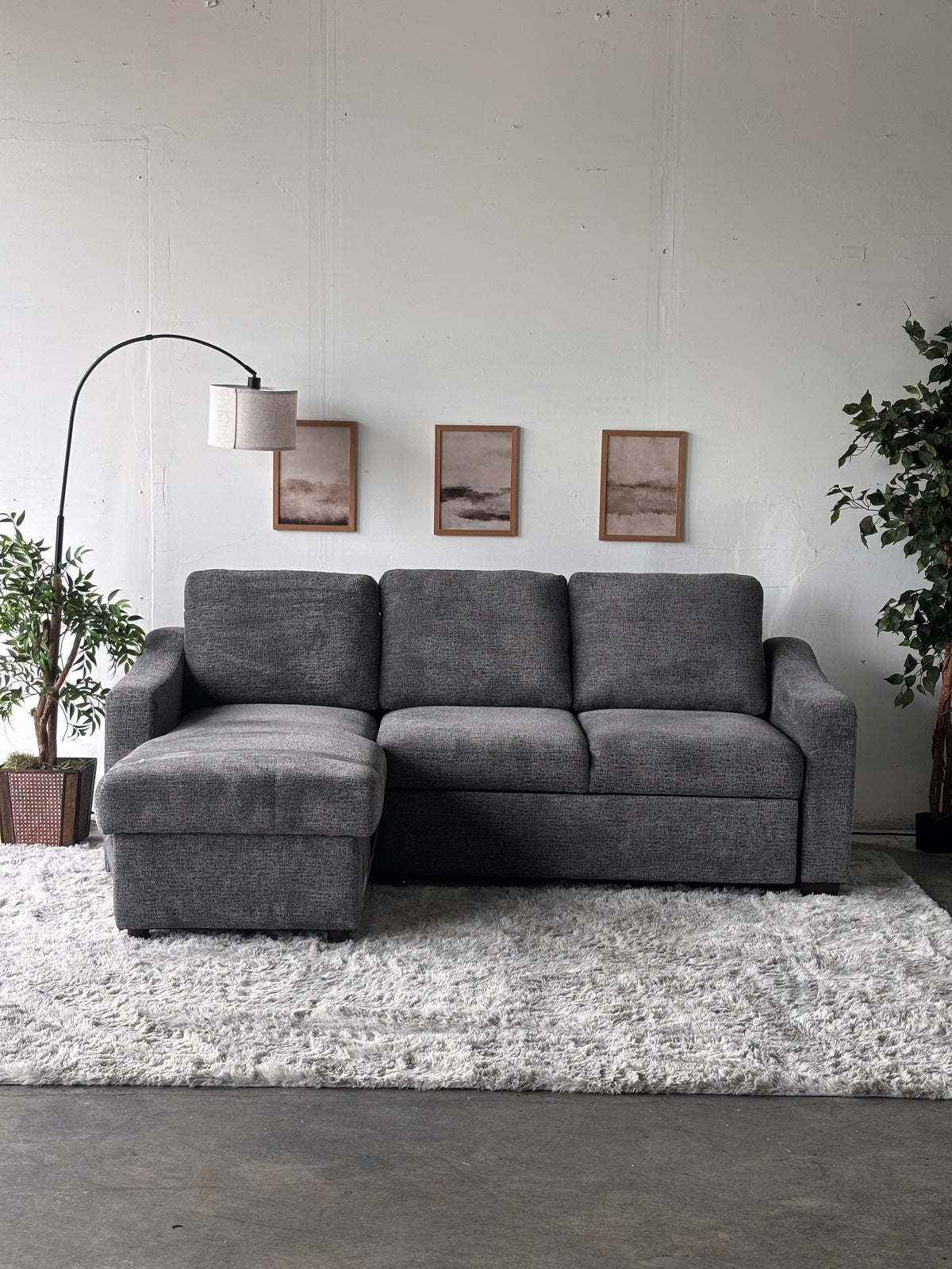 Gray Sofa Chaise with Storage and Trundle (Reversible)