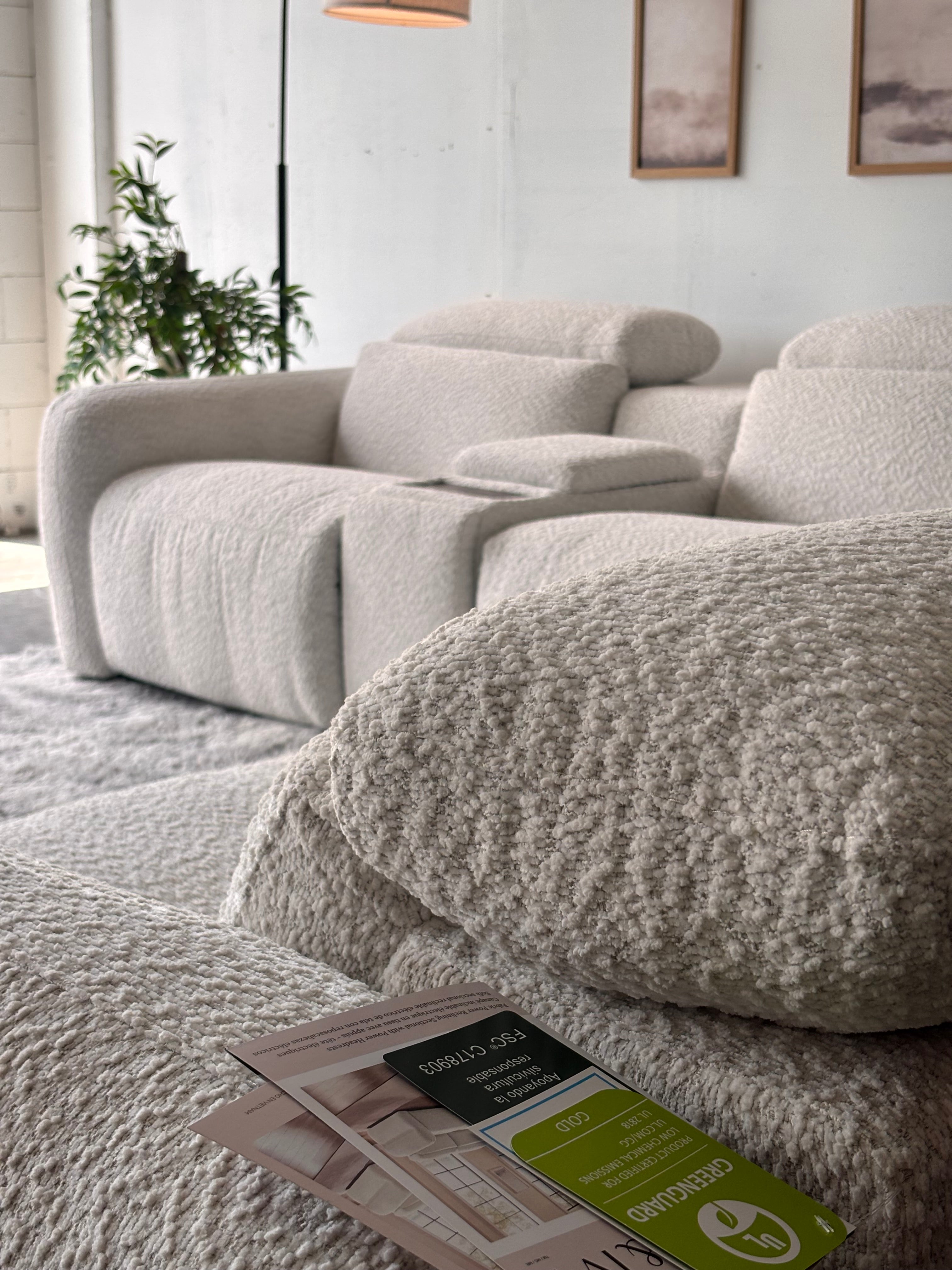 Aiden & Ivy “Monroe” Cream Bouclé Fabric Power Reclining Sectional