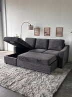 Gray Sofa Chaise with Storage and Trundle (Reversible)