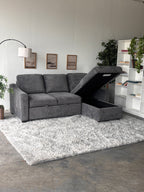 Gray Sofa Chaise with Storage and Trundle (Reversible)