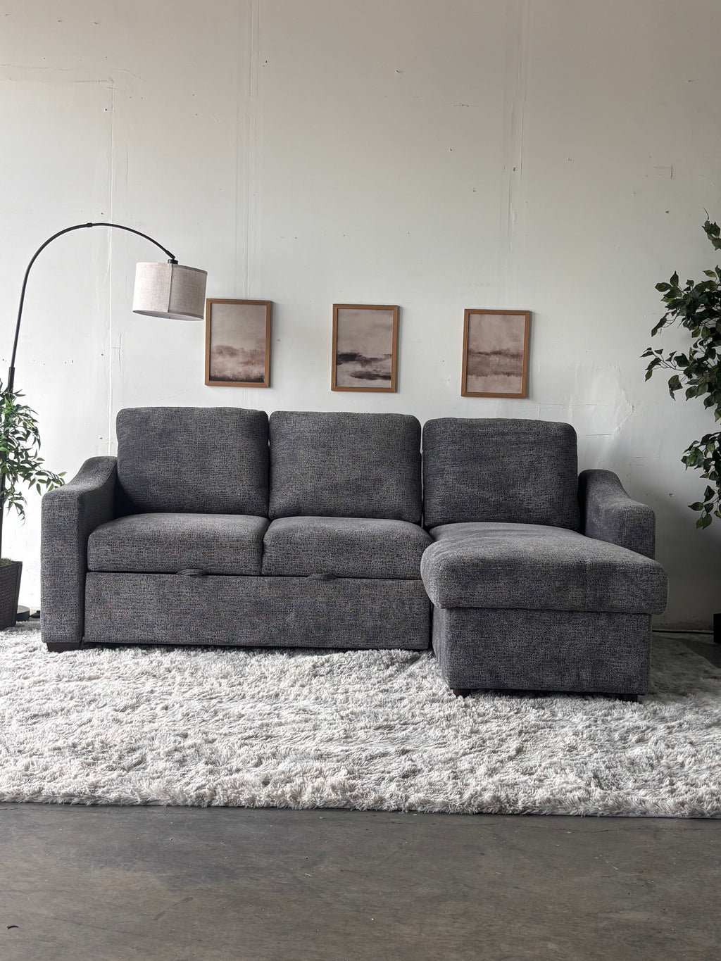 Gray Sofa Chaise with Storage and Trundle (Reversible)
