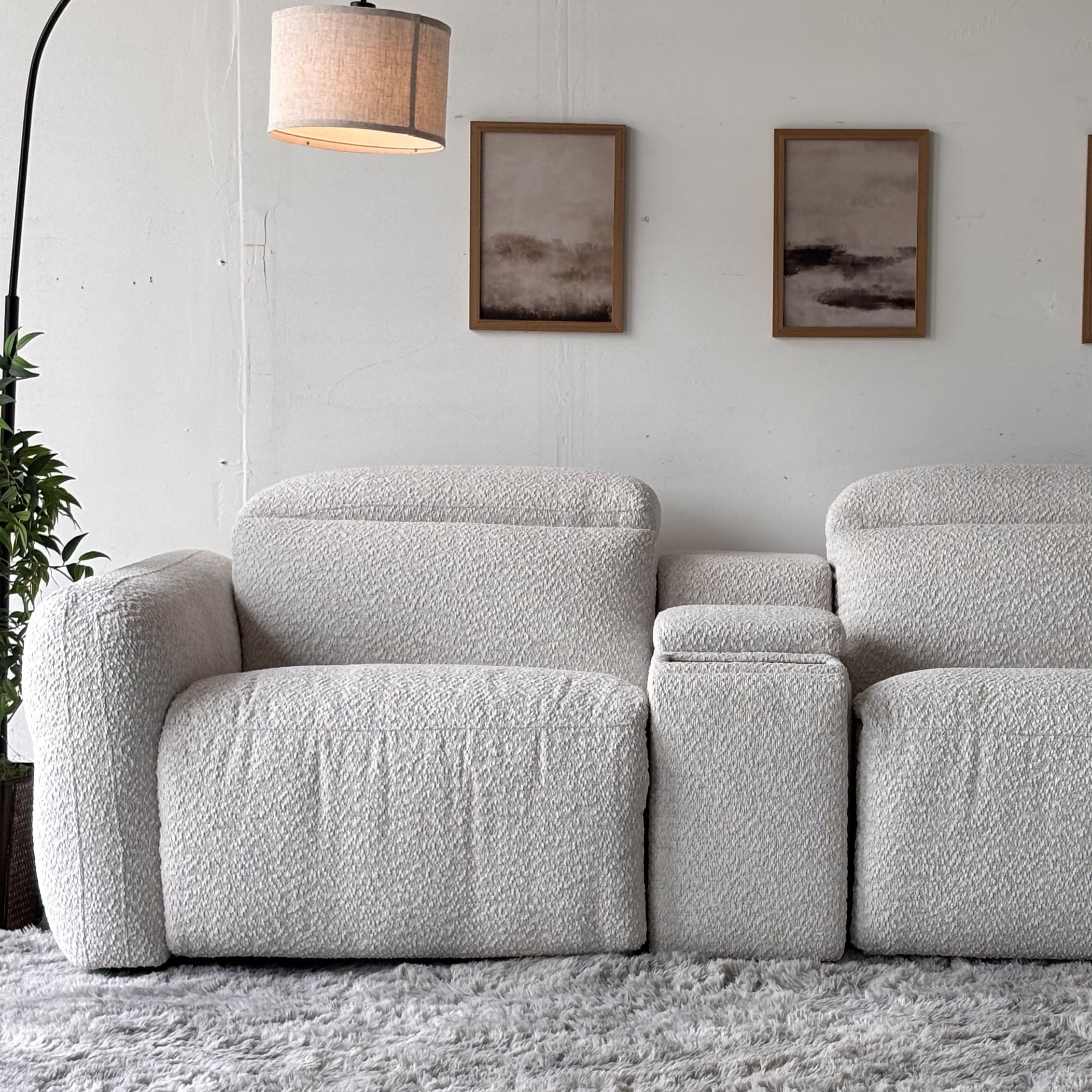 Aiden & Ivy “Monroe” Cream Bouclé Fabric Power Reclining Sectional