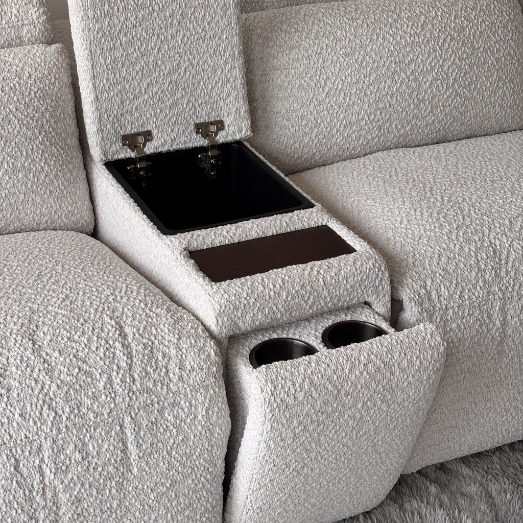 Aiden & Ivy “Monroe” Cream Bouclé Fabric Power Reclining Sectional