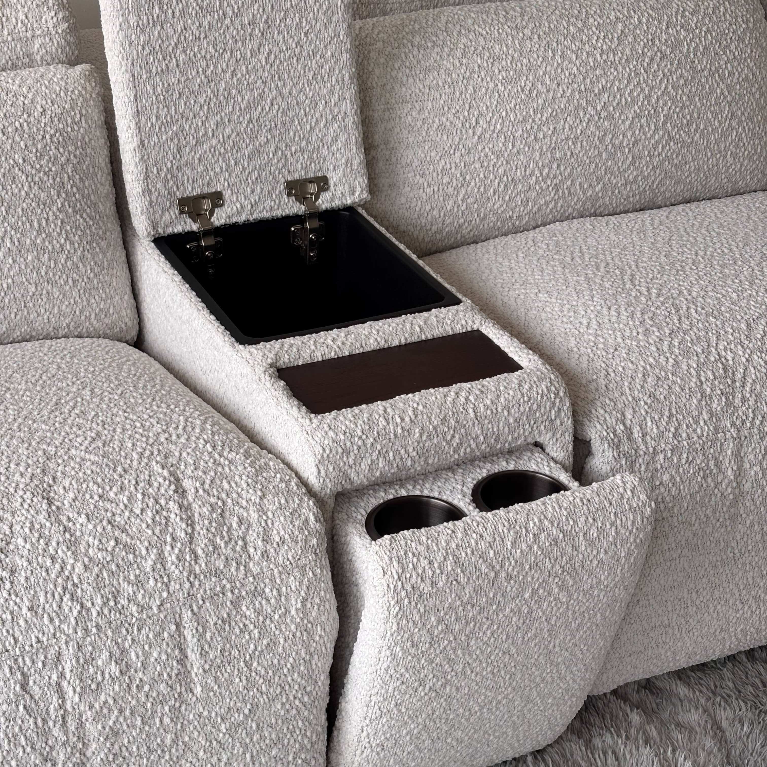 Aiden & Ivy “Monroe” Cream Bouclé Fabric Power Reclining Sectional