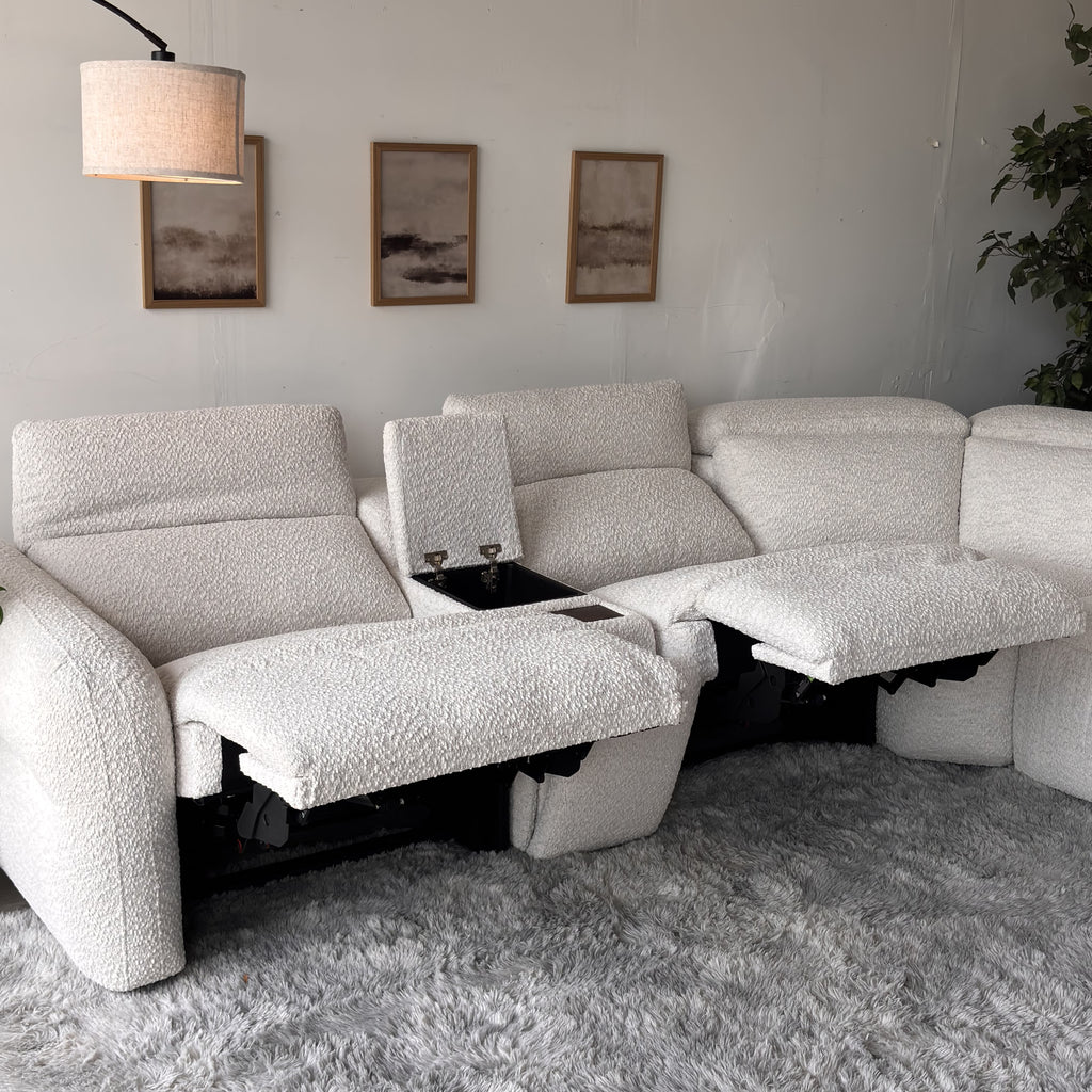Aiden & Ivy “Monroe” Cream Bouclé Fabric Power Reclining Sectional