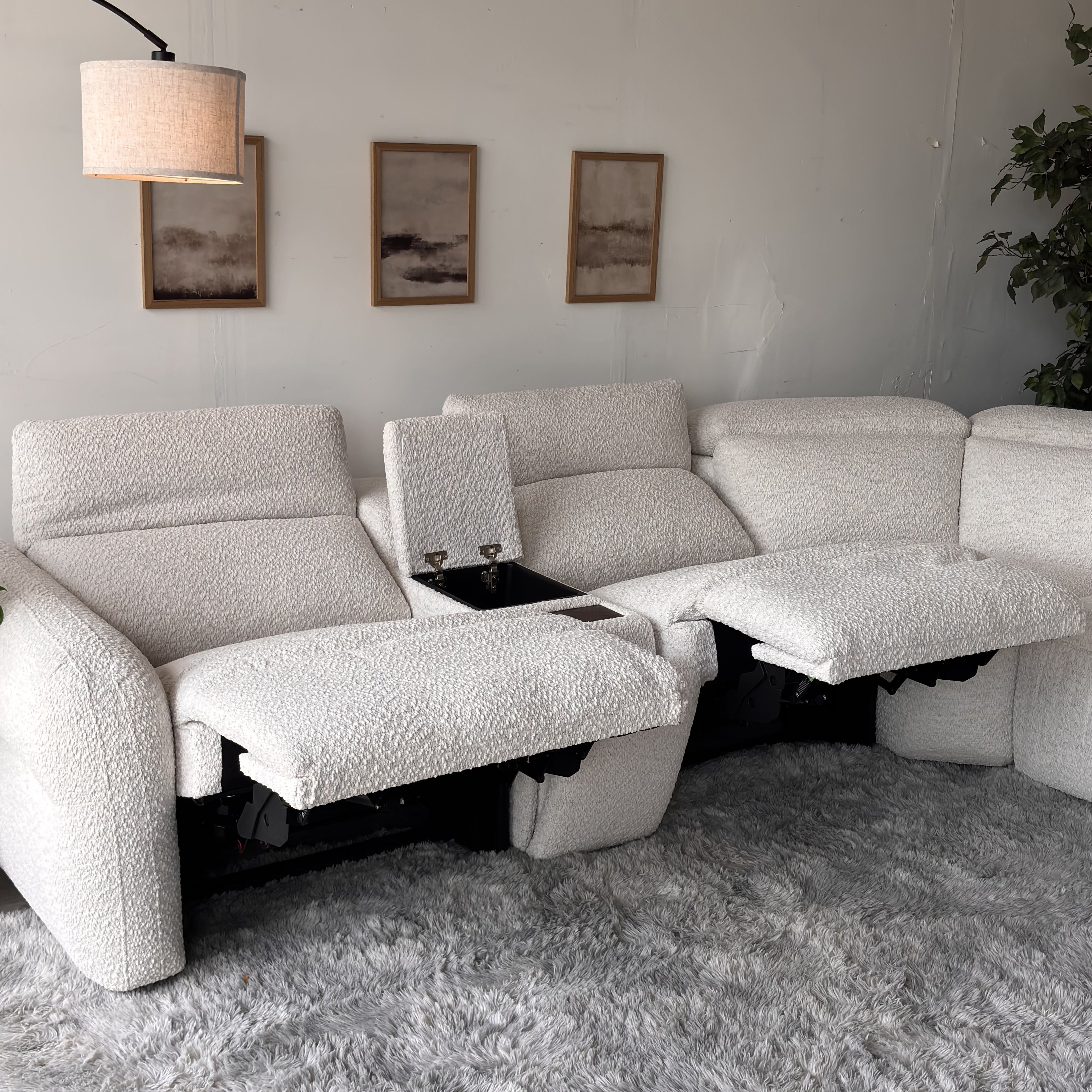 Aiden & Ivy “Monroe” Cream Bouclé Fabric Power Reclining Sectional