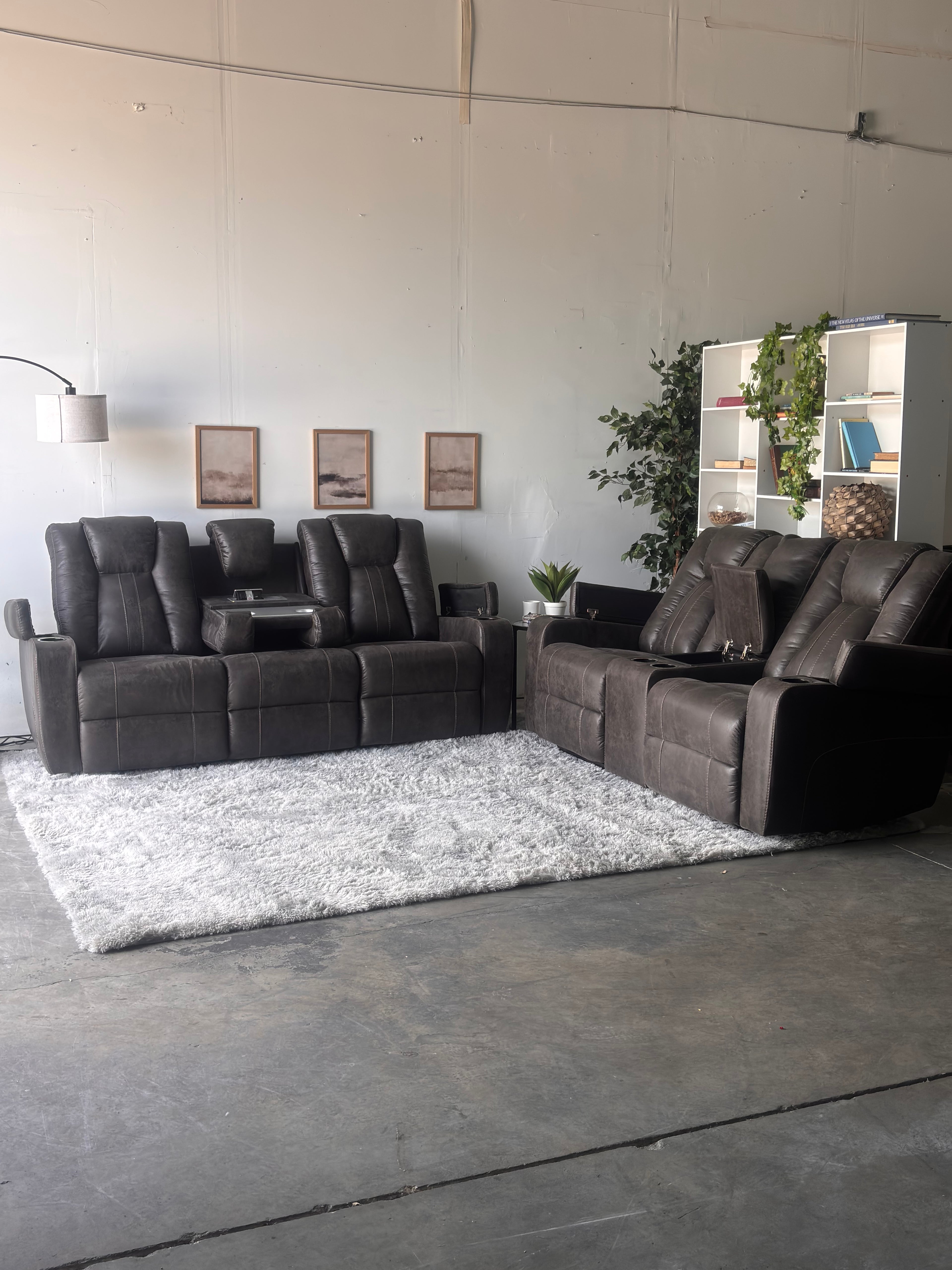 Gray Reclining Sofa and Loveseat Set with Console- Functional Comfort