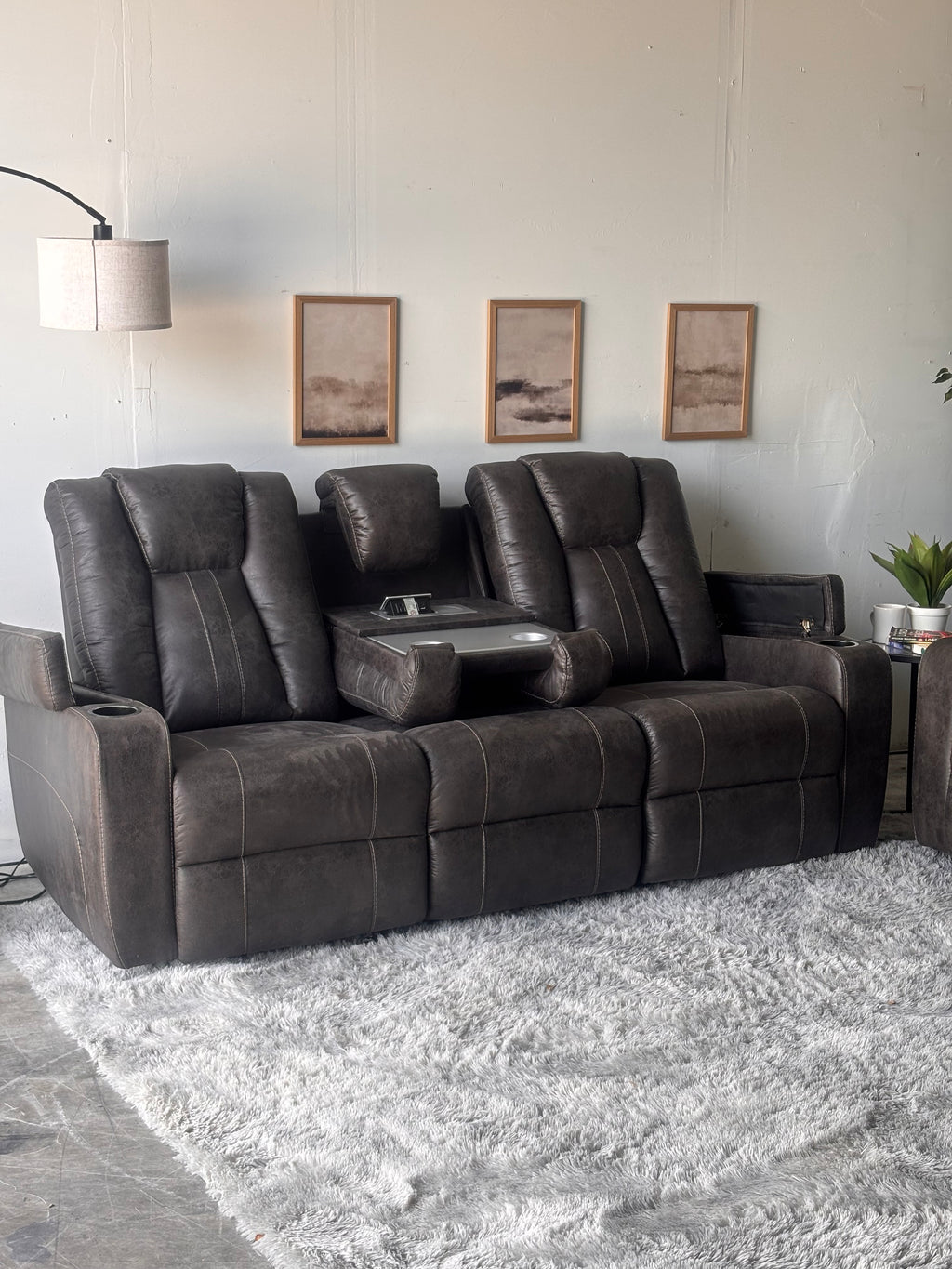 Gray Reclining Sofa and Loveseat Set with Console- Functional Comfort
