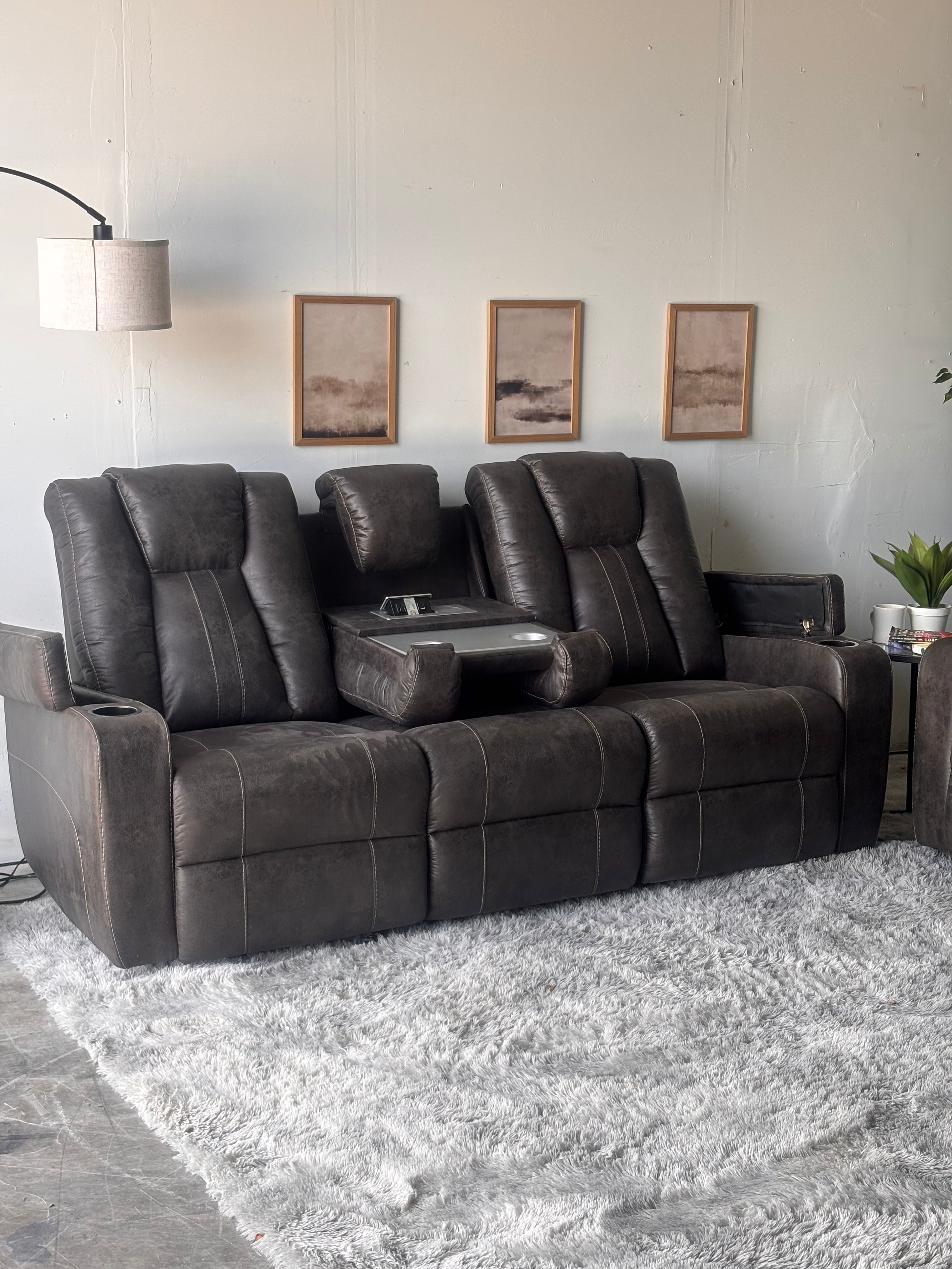 Gray Reclining Sofa and Loveseat Set with Console- Functional Comfort