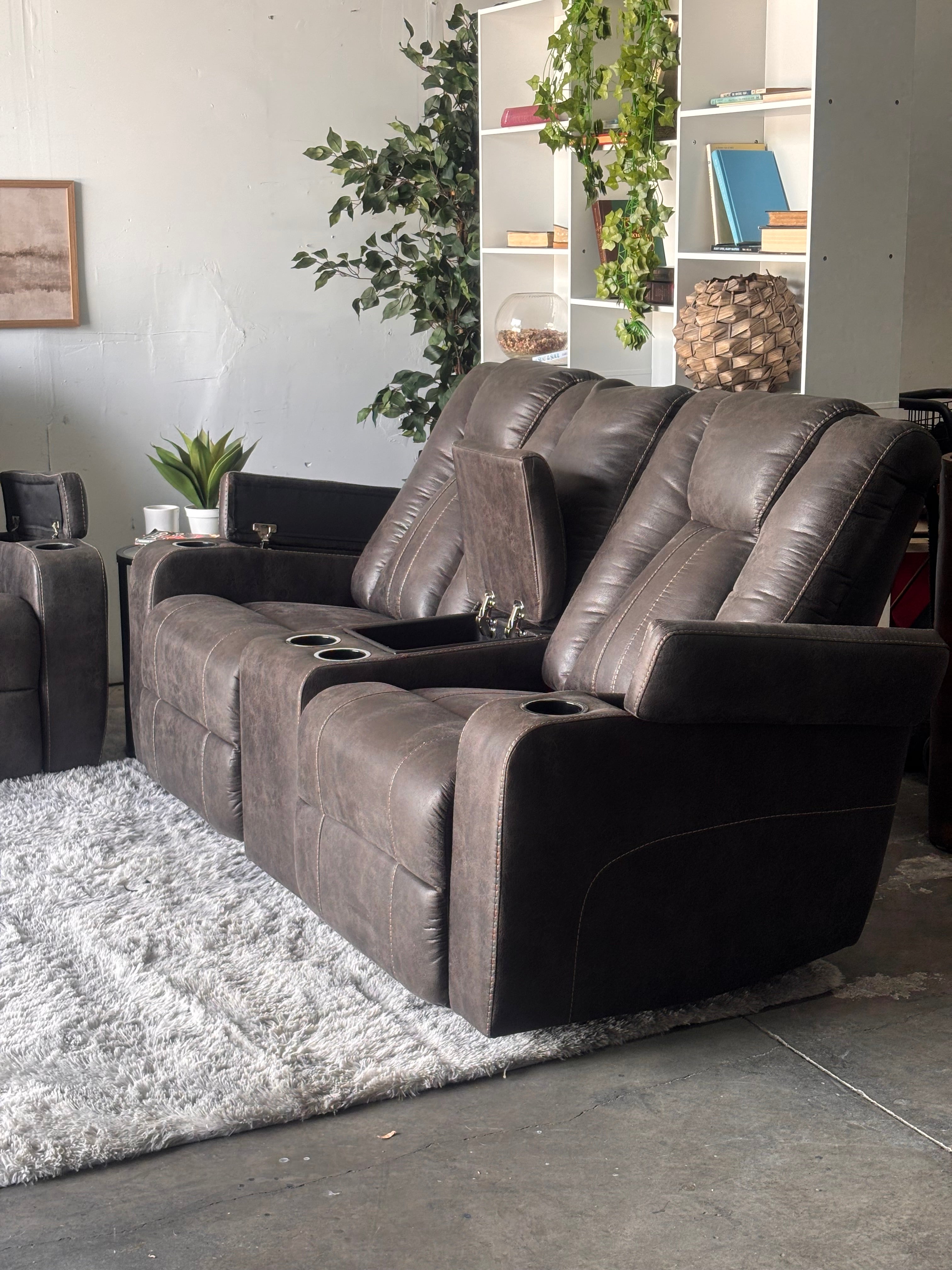 Gray Reclining Sofa and Loveseat Set with Console- Functional Comfort