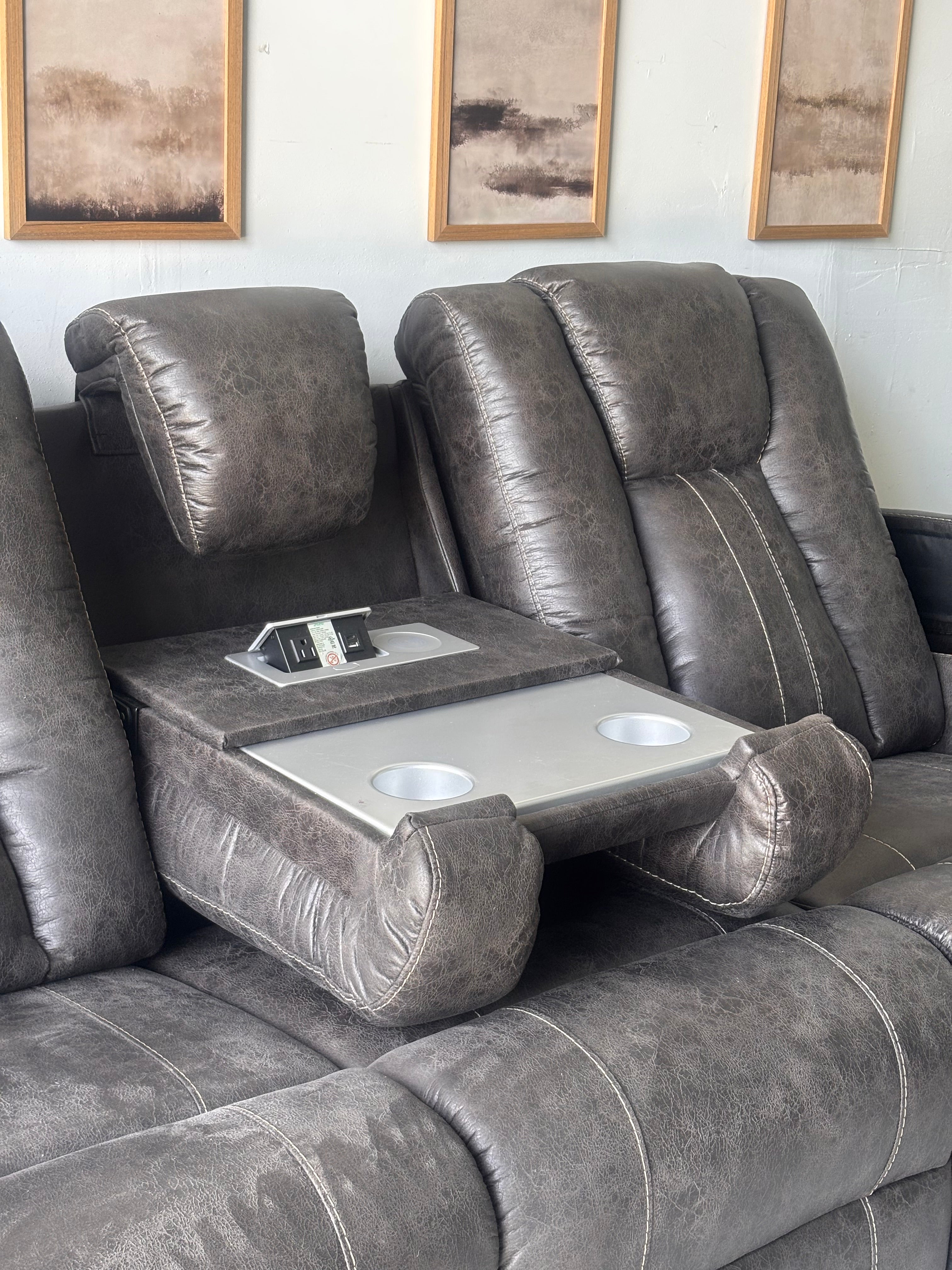Gray Reclining Sofa and Loveseat Set with Console- Functional Comfort