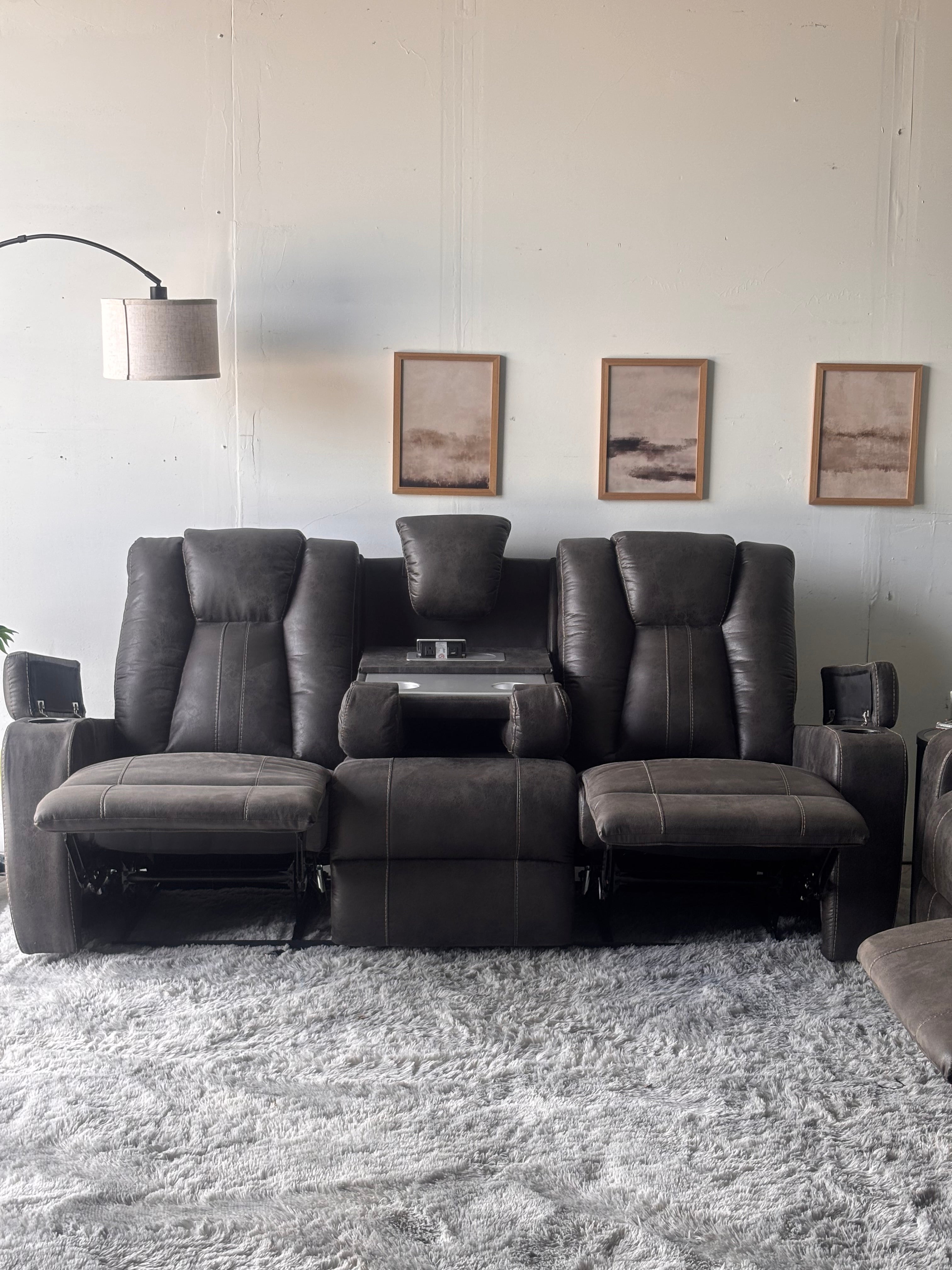 Gray Reclining Sofa and Loveseat Set with Console- Functional Comfort