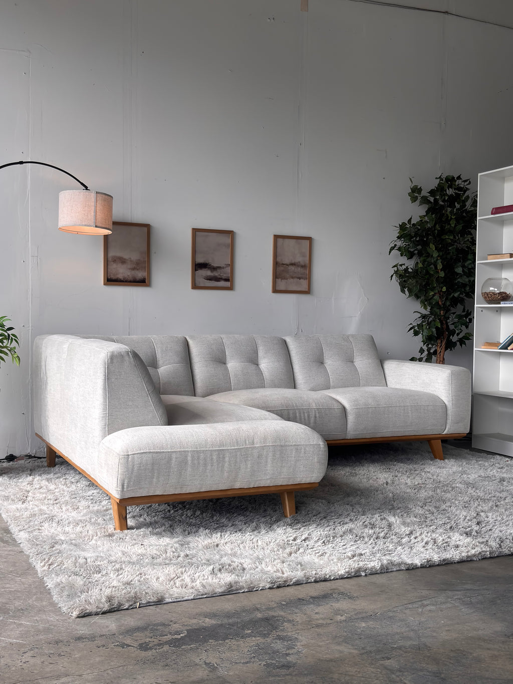 MCM Tufted Cream Sectional with Chaise
