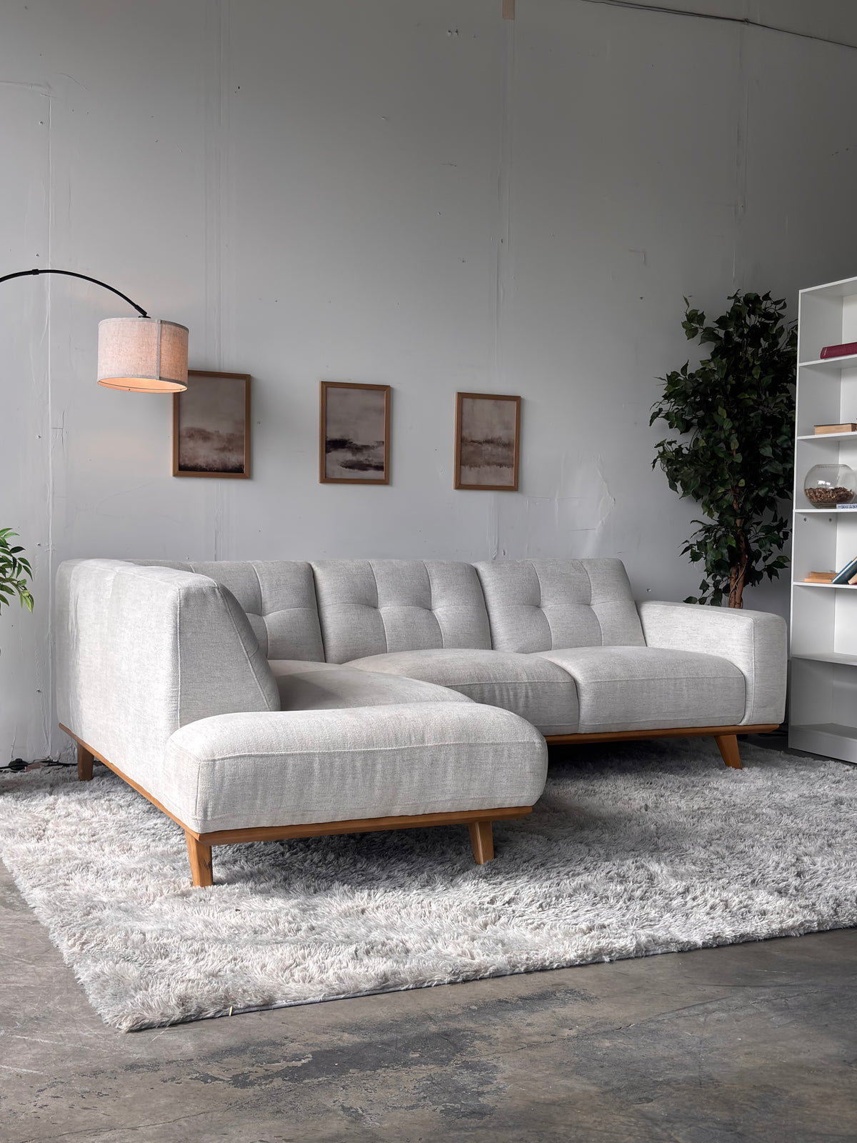 MCM Tufted Cream Sectional with Chaise
