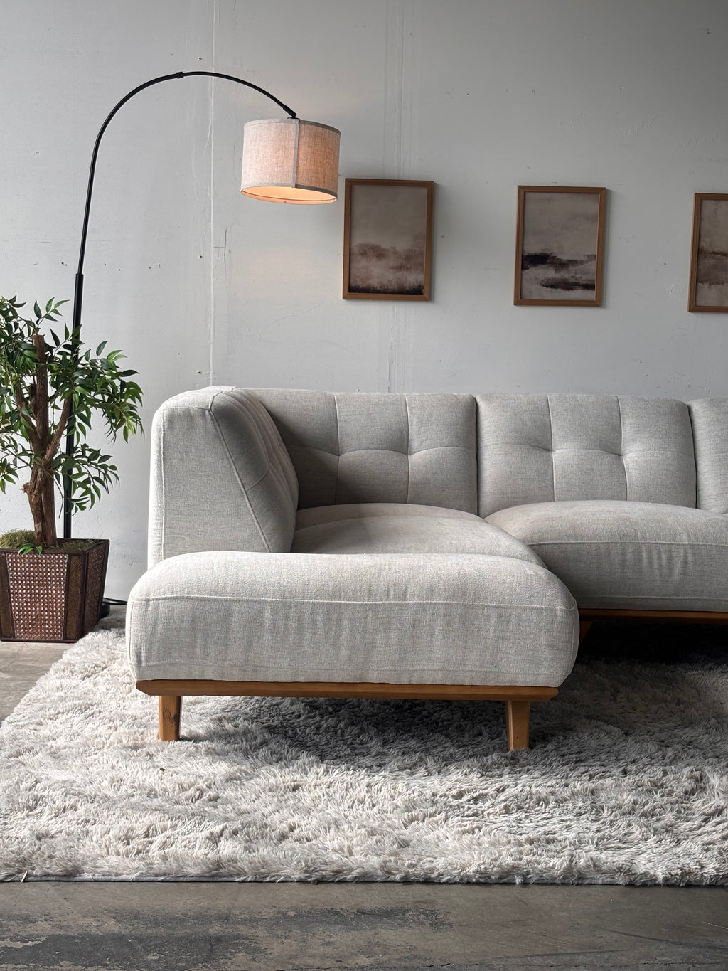 MCM Tufted Cream Sectional with Chaise