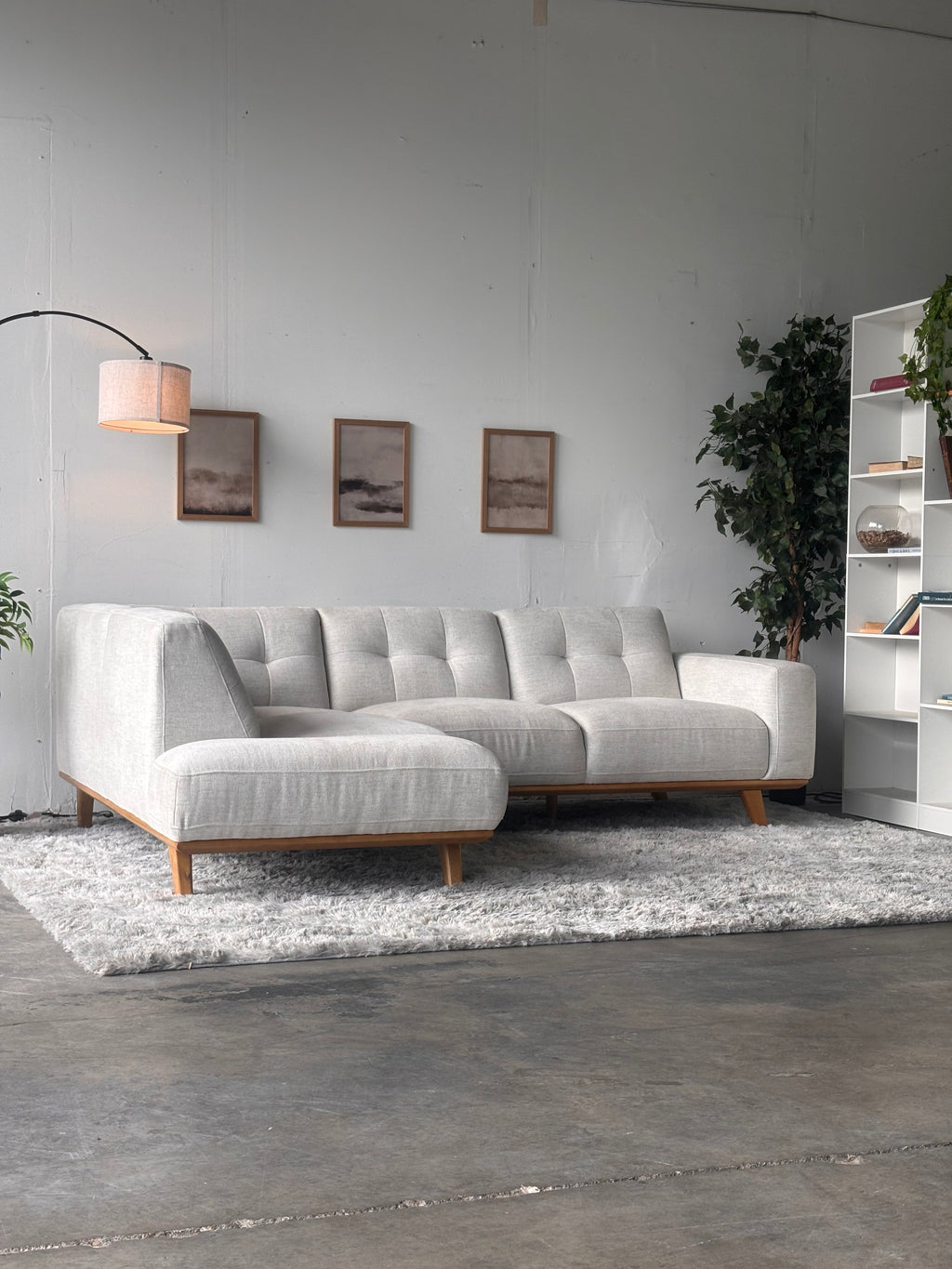 MCM Tufted Cream Sectional with Chaise
