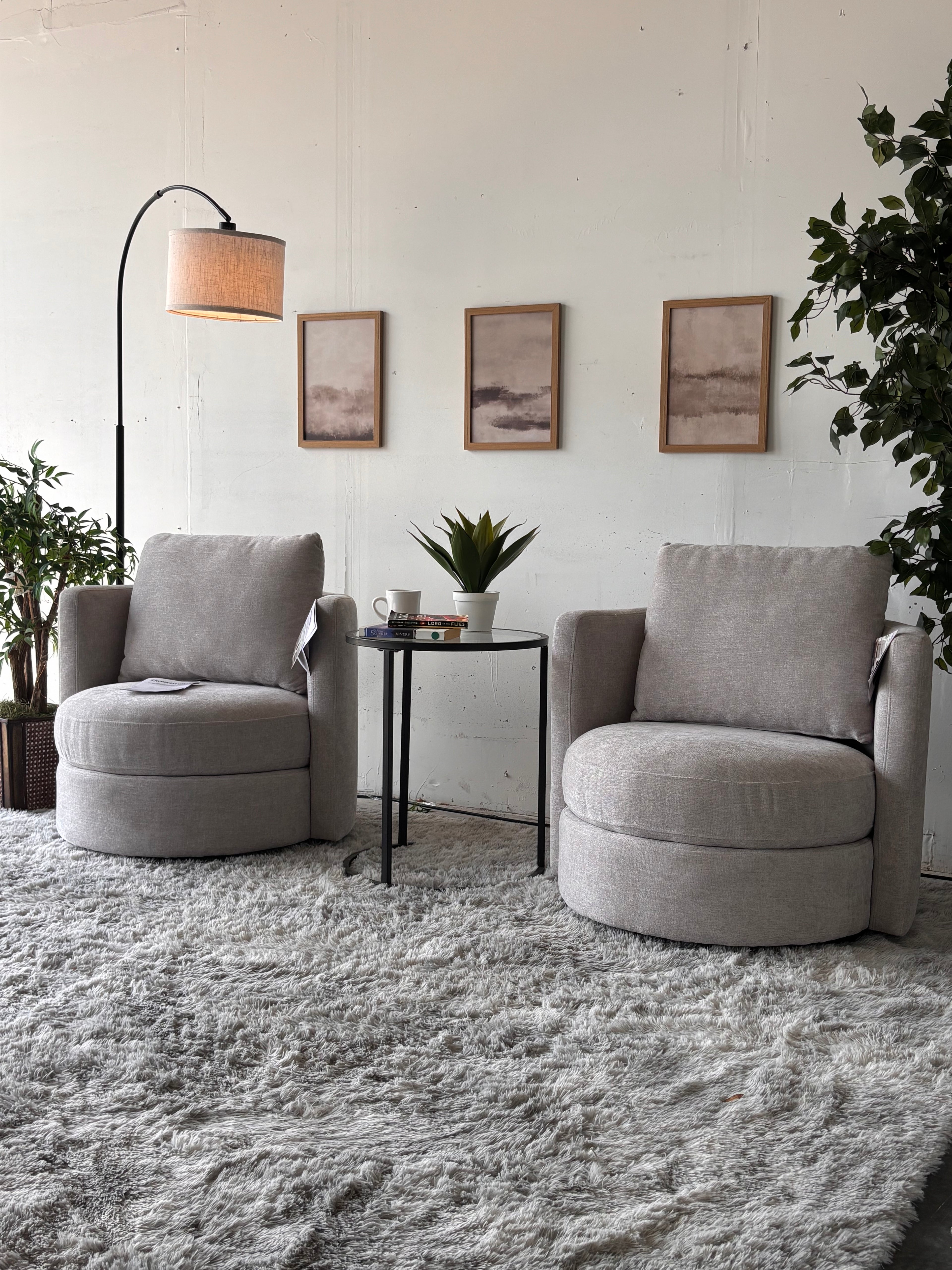 Matching Set of Gray Modern Swivel Chairs