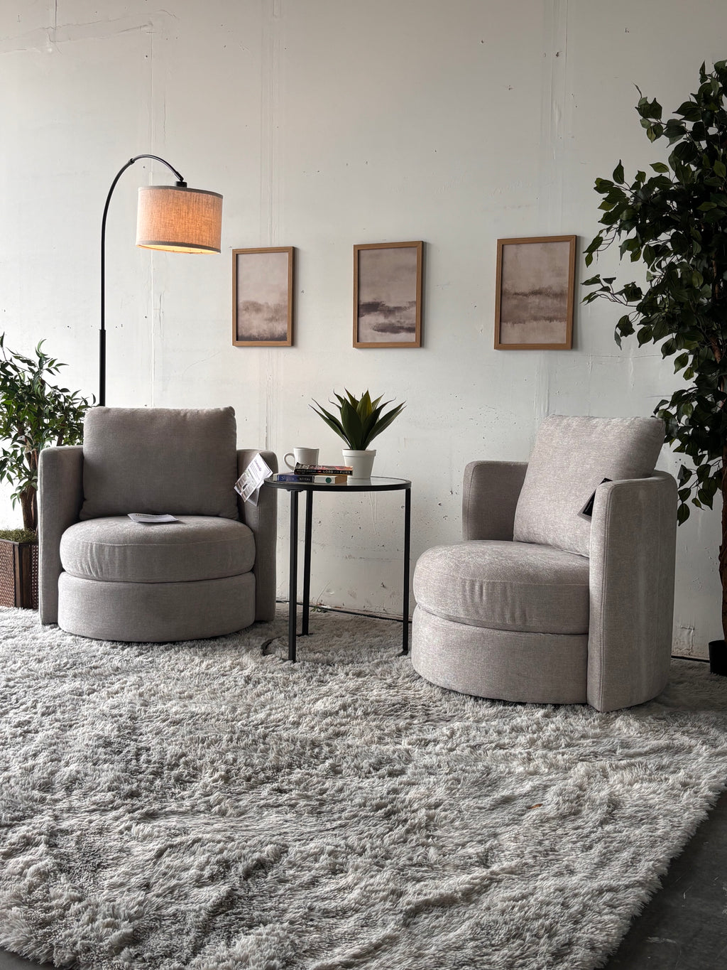 Matching Set of Gray Modern Swivel Chairs
