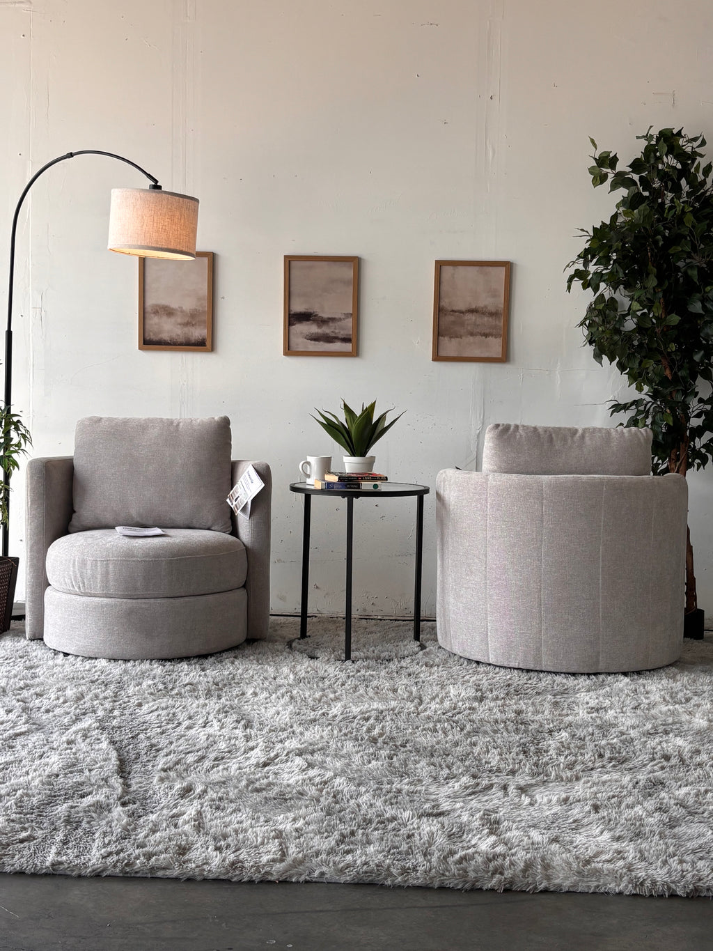 Matching Set of Gray Modern Swivel Chairs