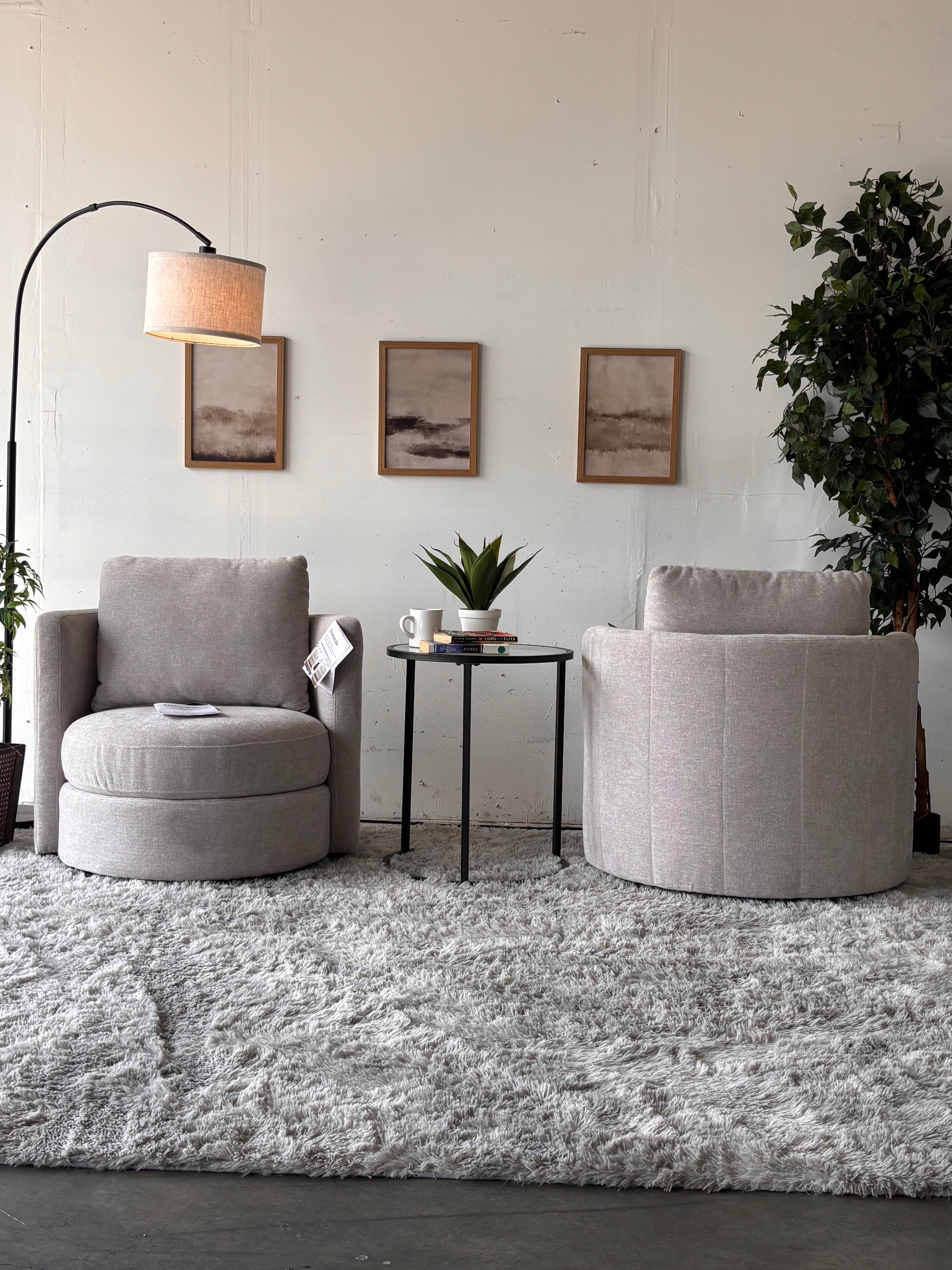 Matching Set of Gray Modern Swivel Chairs