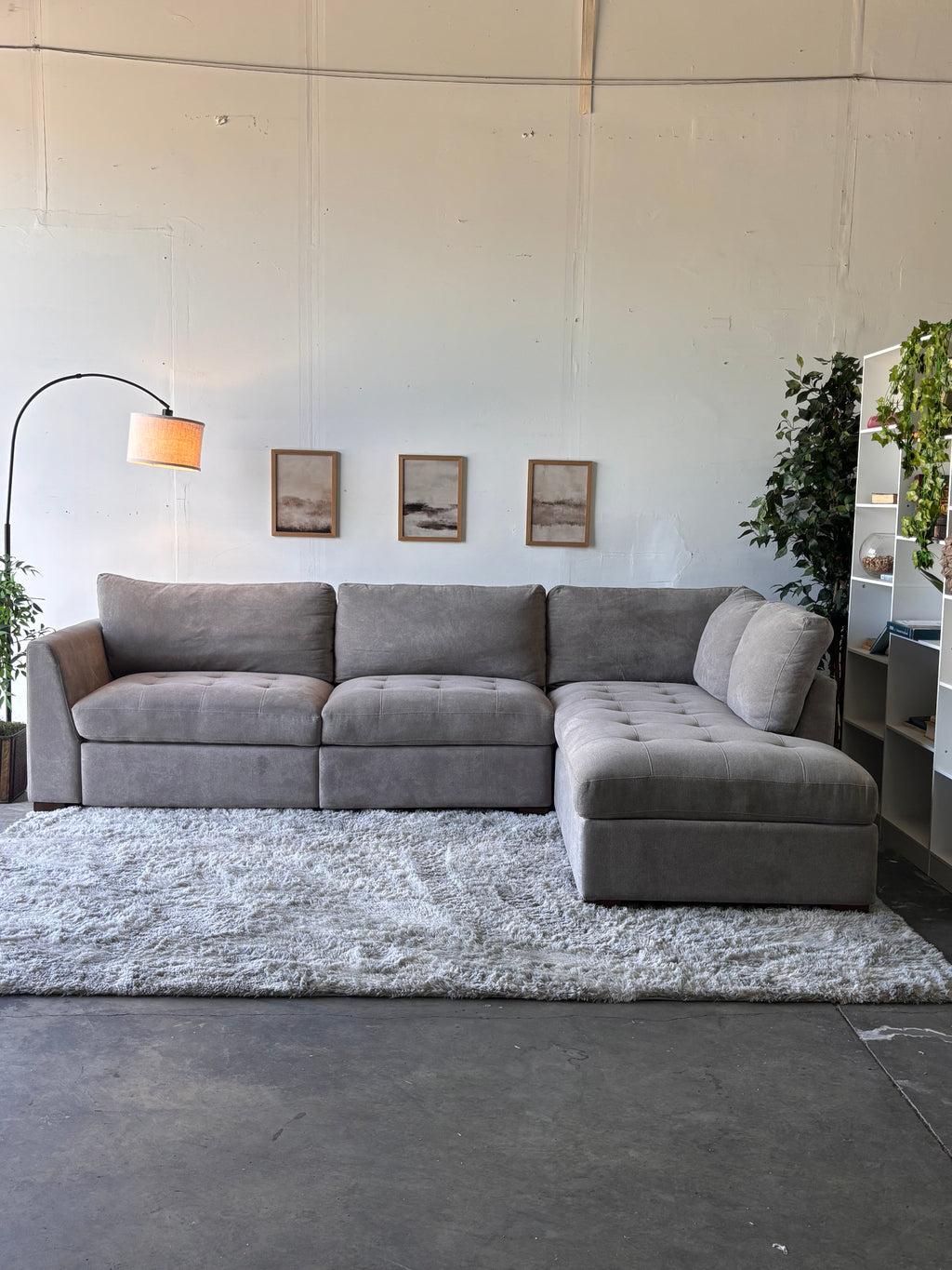 Gray Tufted Sectional with Power Footrests and Chaise - Functional Comfort