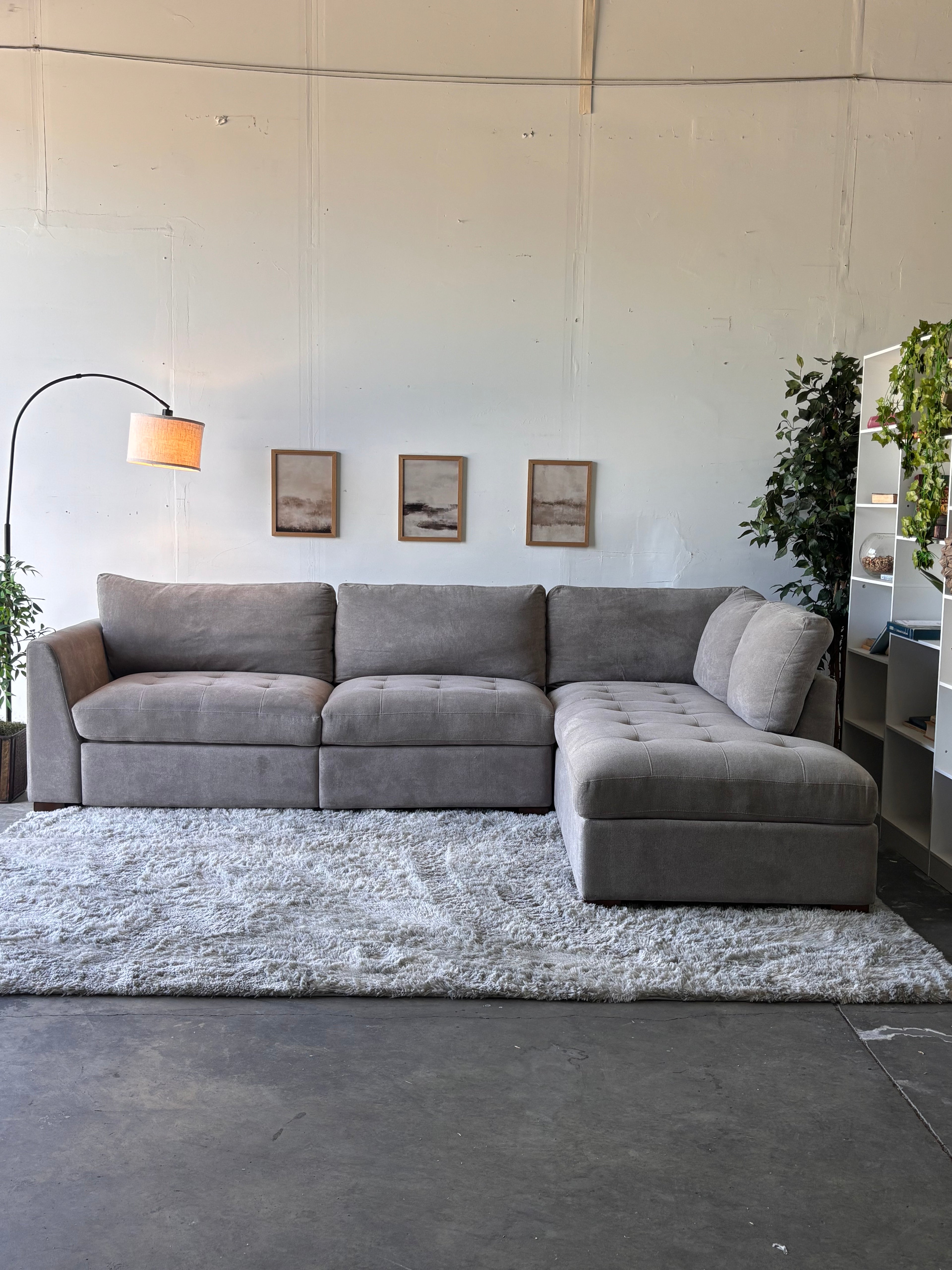 Gray Tufted Sectional with Power Footrests and Chaise - Functional Comfort
