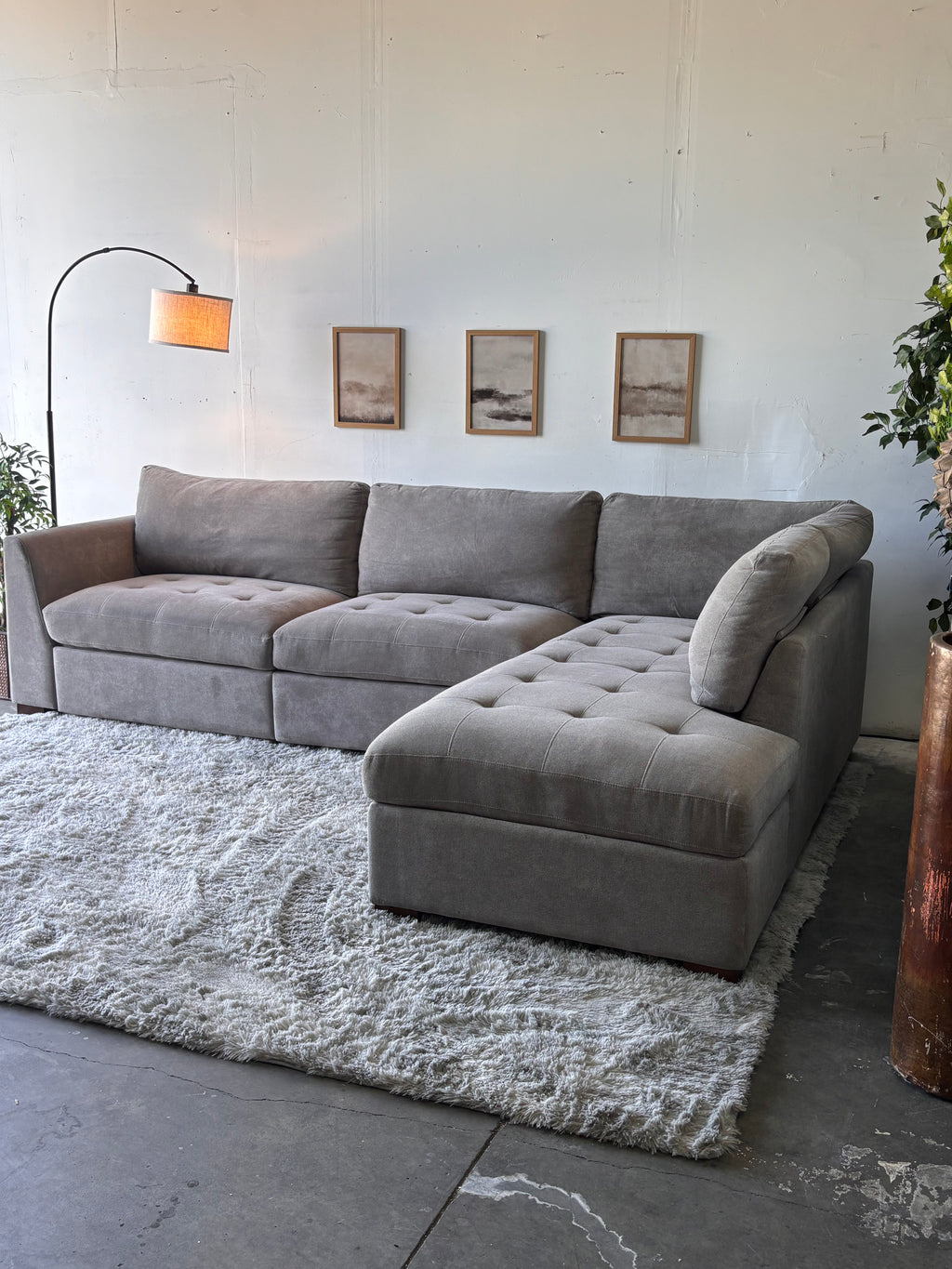 Gray Tufted Sectional with Power Footrests and Chaise - Functional Comfort