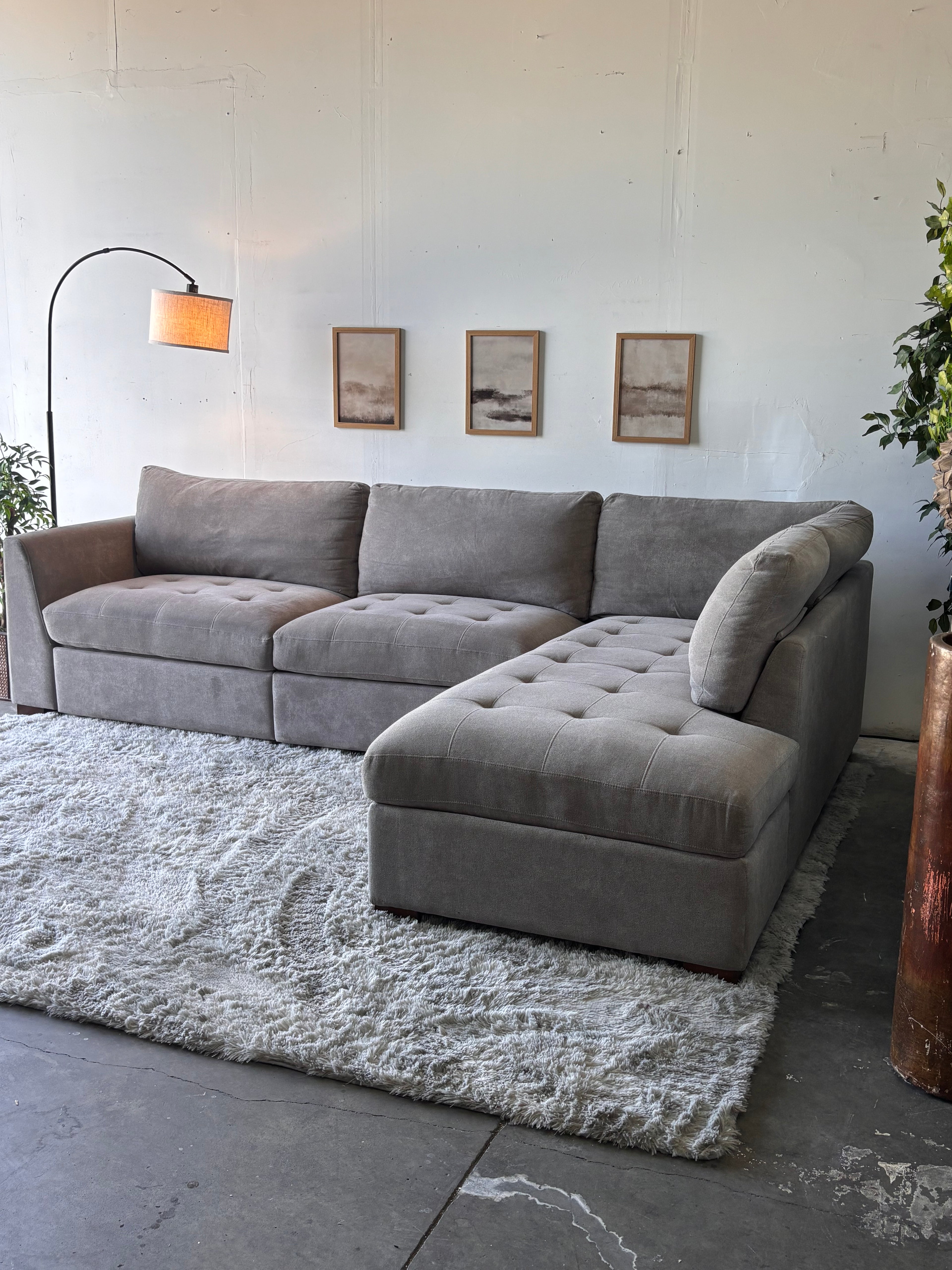 Gray Tufted Sectional with Power Footrests and Chaise - Functional Comfort