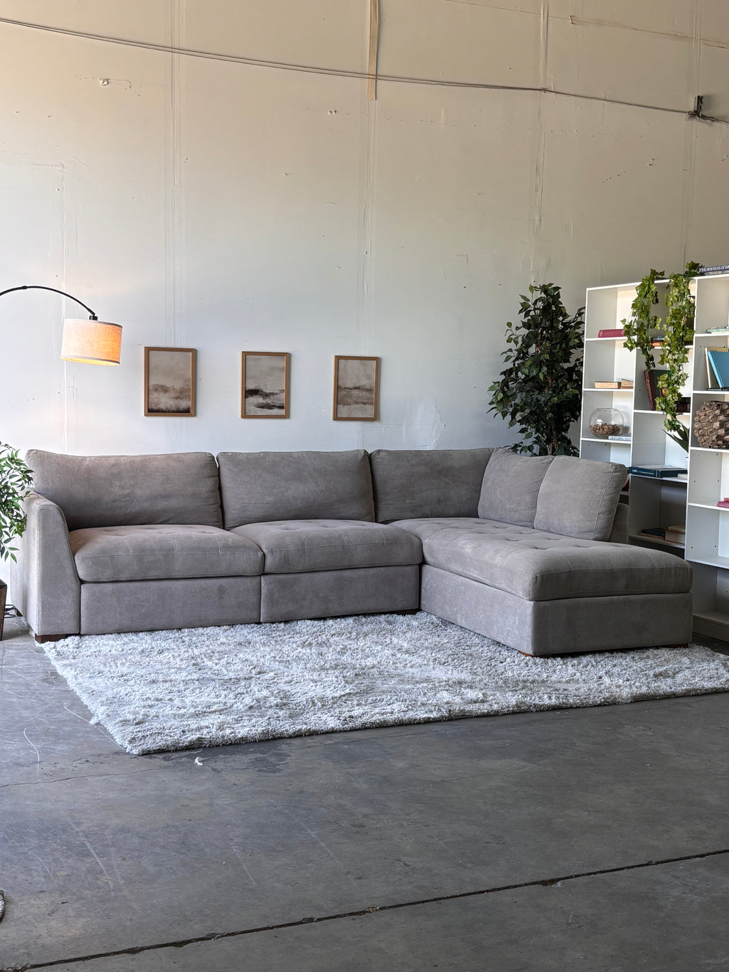 Gray Tufted Sectional with Power Footrests and Chaise - Functional Comfort