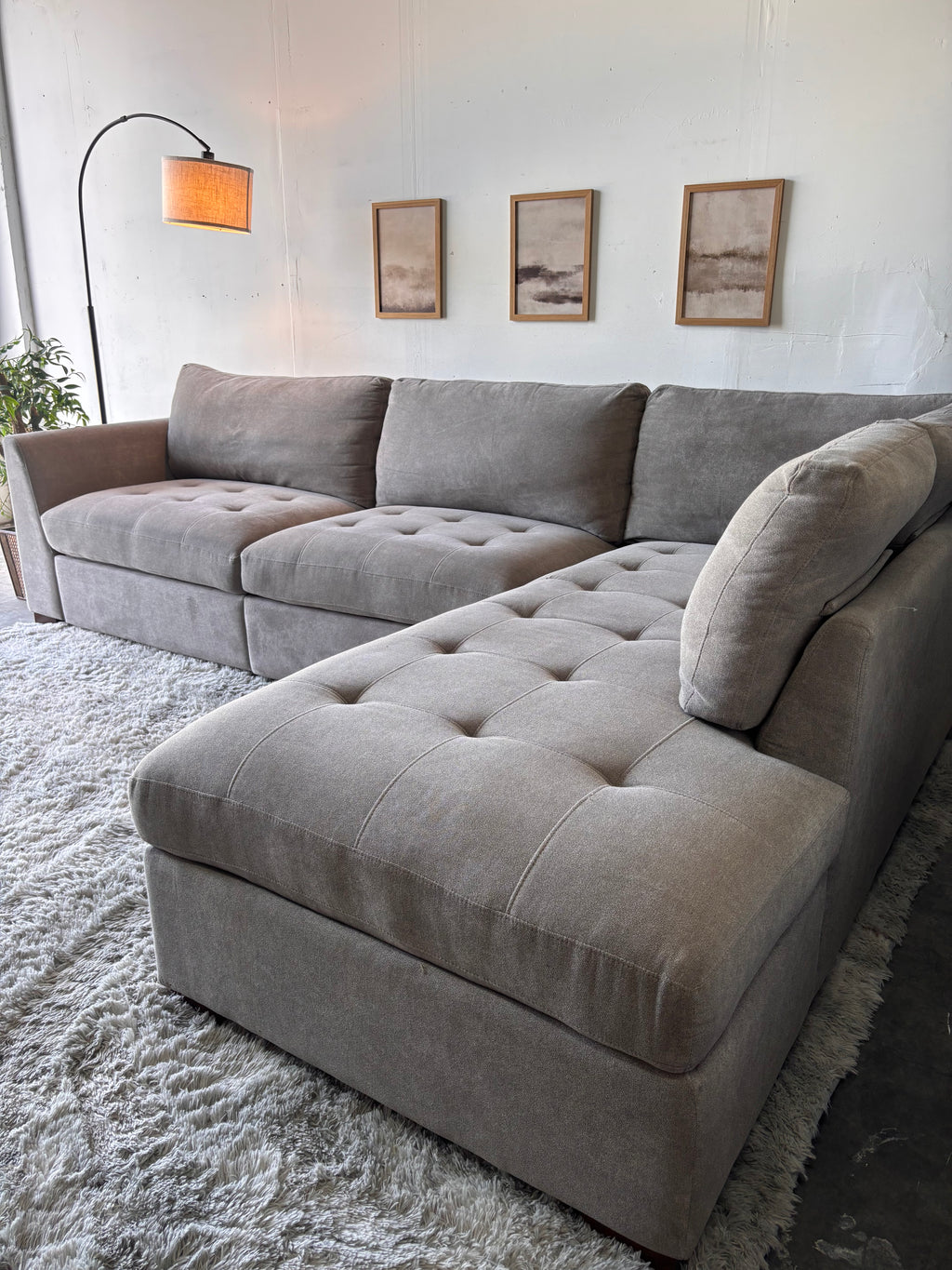 Gray Tufted Sectional with Power Footrests and Chaise - Functional Comfort