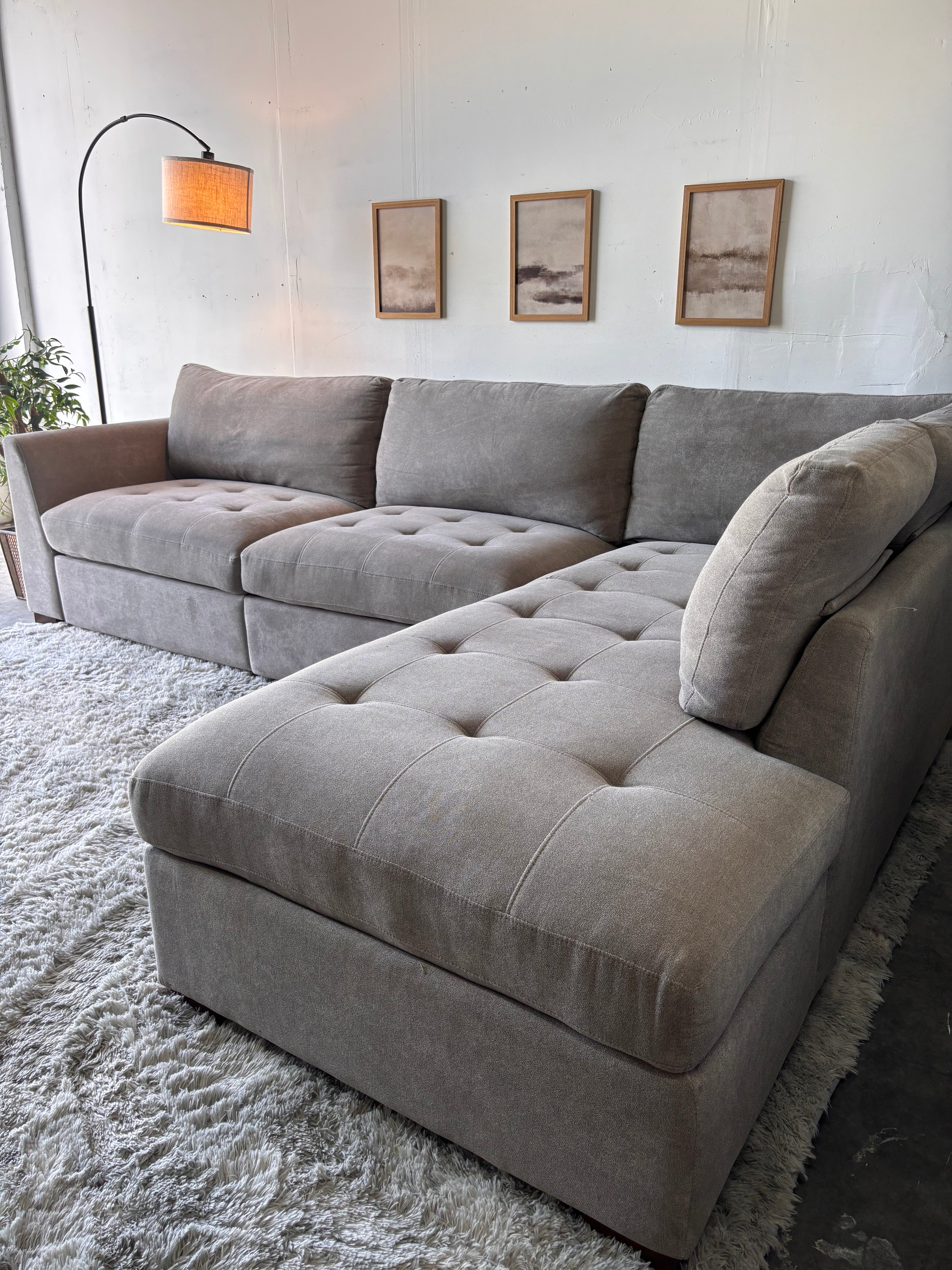 Gray Tufted Sectional with Power Footrests and Chaise - Functional Comfort
