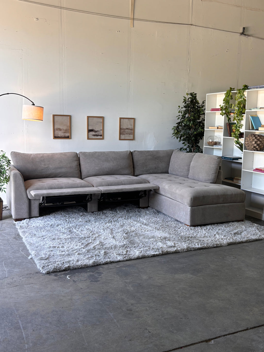 Gray Tufted Sectional with Power Footrests and Chaise - Functional Comfort